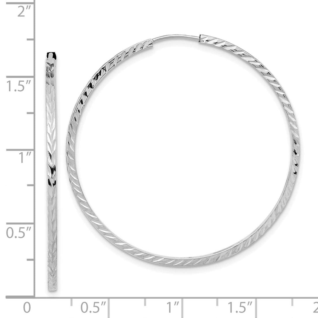 14K White Gold Diamond-Cut Square Tube Endless Hoop Earrings for Women - Elegant Everyday Jewelry for Work, Parties & Special Occasions