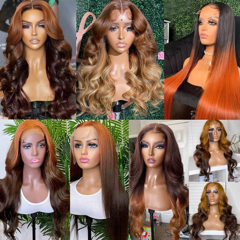 Eullair Ombre Brown Ginger Body Wave/Straight Human Hair Lace Frontal Wig - Celebrity Hairstyle for Everyday Wear, Parties & Special Occasions