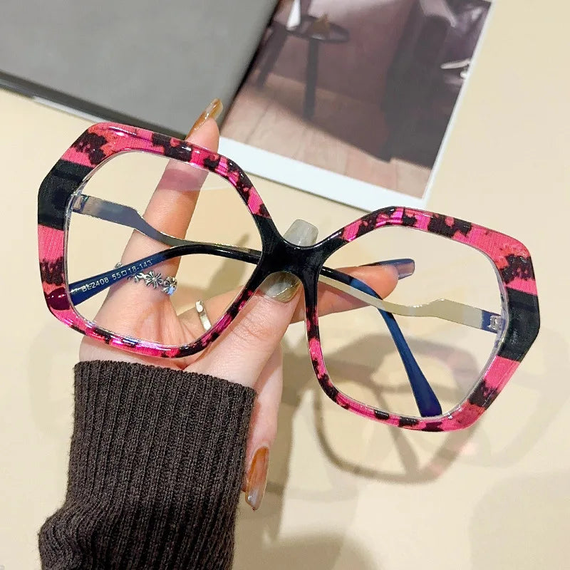 CCspace Women's Full Rim Large Polygon Plastic Eyeglasses 57426 - Trendy Geometric Frame for Women, Lightweight & Durable Eyewear for Work, Reading, and Fashion Accessories