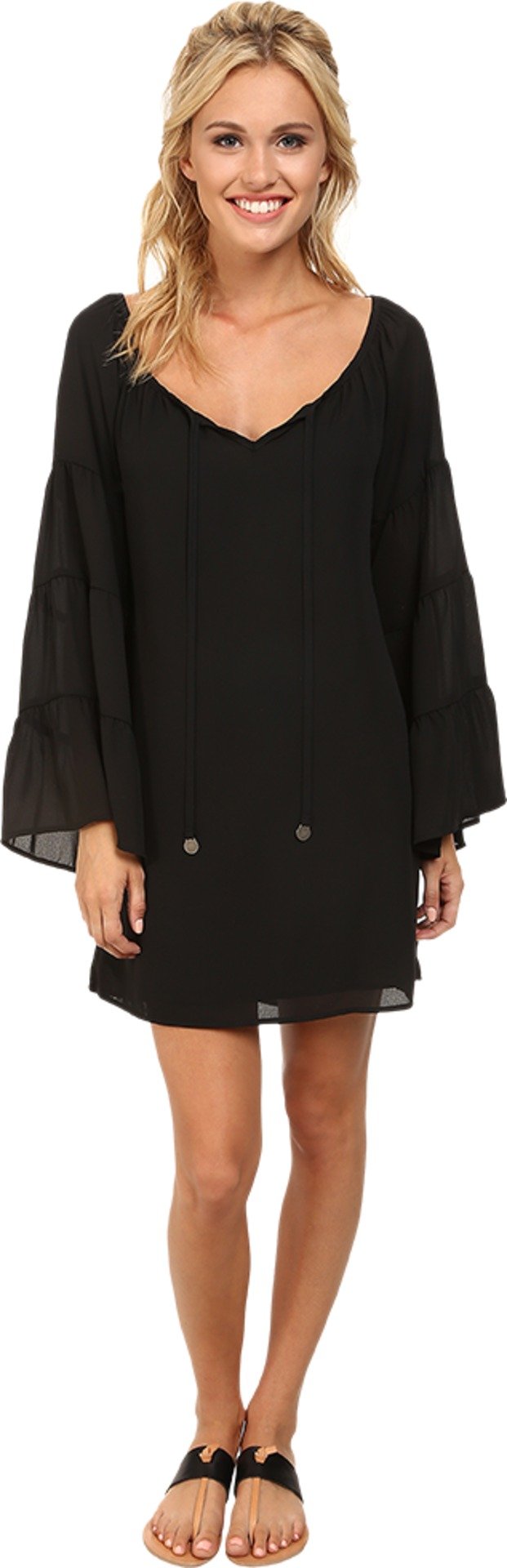 Lucy Love Women's Stevie Dress - Black Flowy Midi Dress Size Small, Perfect for Cocktail Parties, Date Nights & Office Wear