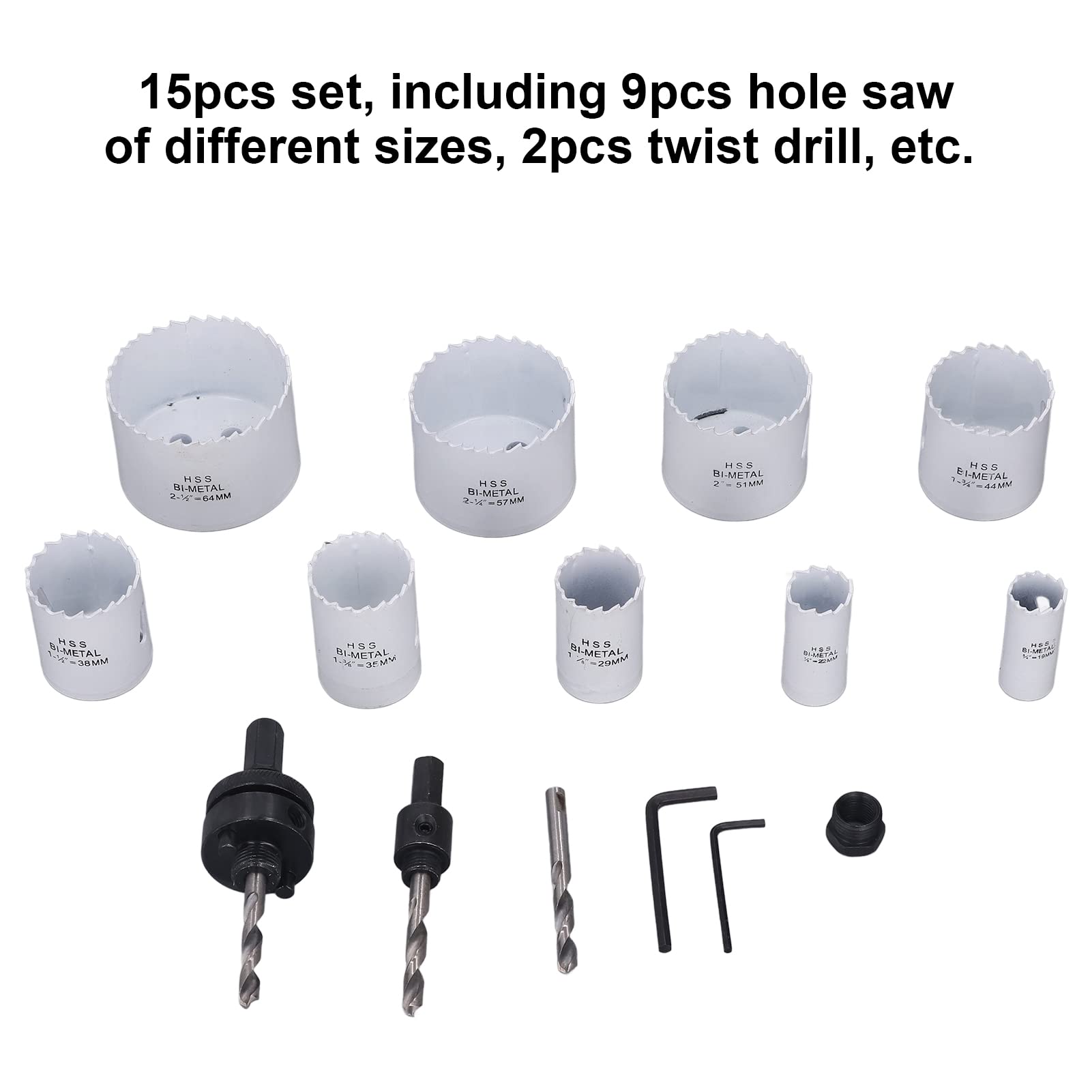 15Pcs Carbide Hole Saw Kit - High Speed Steel Drill Bits for Metal, Wood & Plastic Cutting