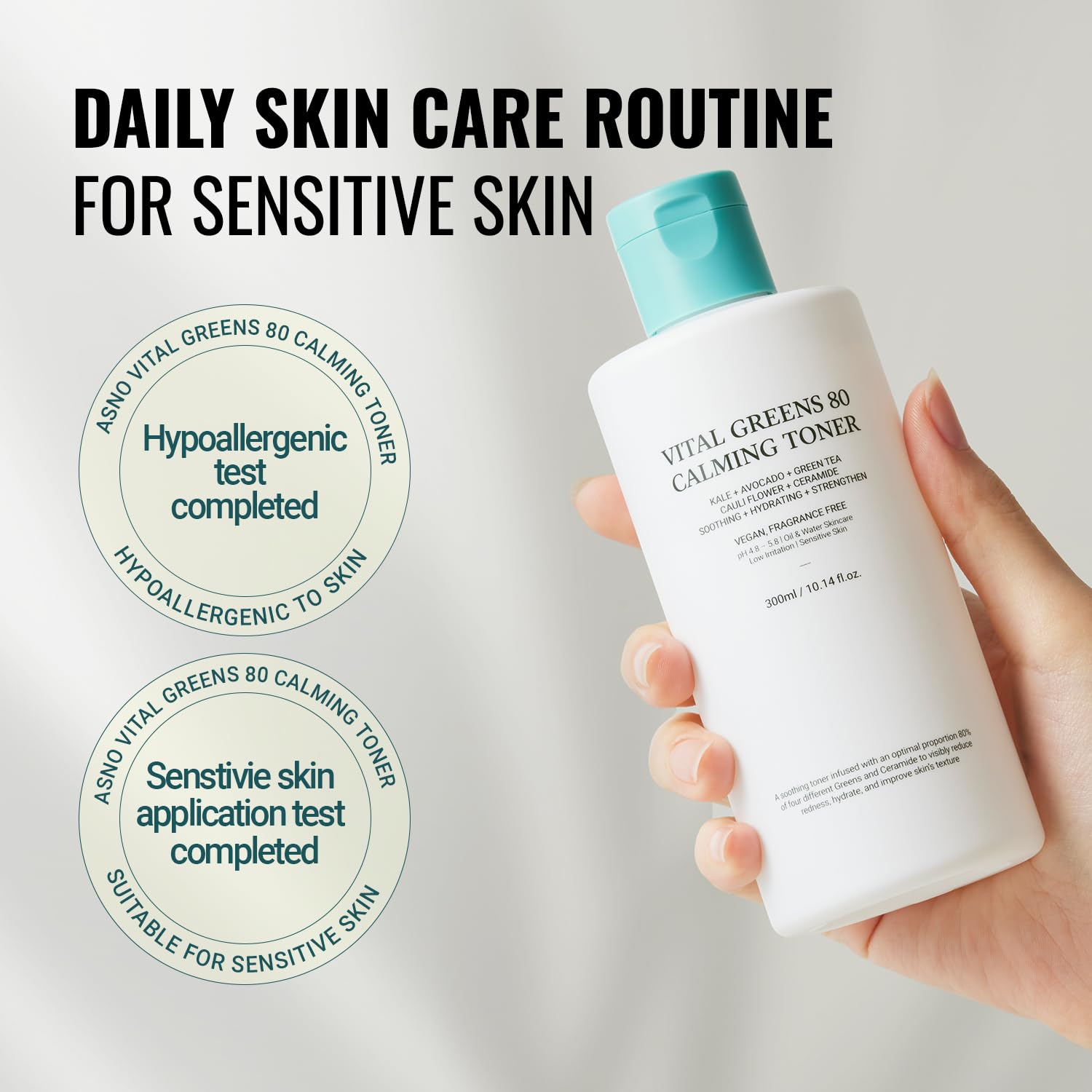ASNO Vital Greens 80 Calming Toner for Acne & Pimple Relief | Soothing Essence with Superfoods (Kale, Avocado, Green Tea, Cauliflower) & Ceramide | Hydrating Facial Toner for Sensitive & Oily Skin | Perfect for Daily Skincare Routine & Post-Workout Refresh
