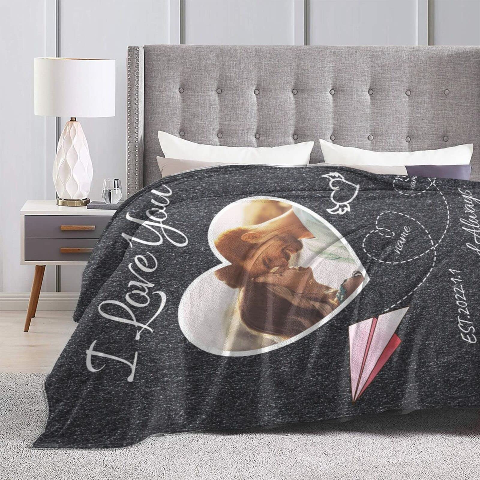 Personalized Anniversary Blanket with Custom Name, Picture & Date - Romantic Gift for Couples, Wife or Husband - Wedding, Valentine's Day Present - Perfect for Cuddling, Home Decor & Special Occasions