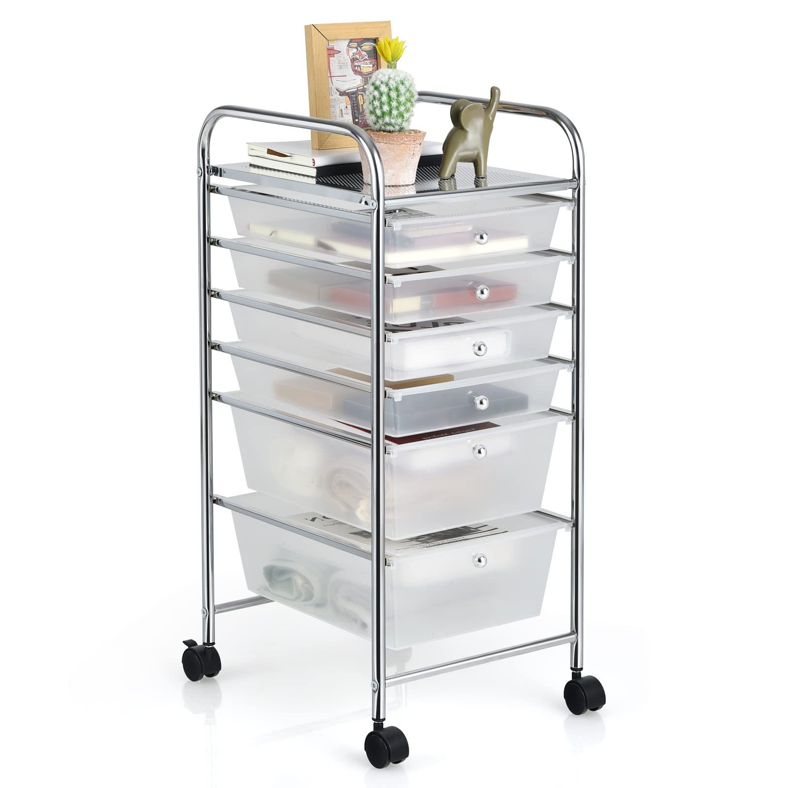 RELAX4LIFE 6-Drawer Rolling Storage Cart with Removable Plastic Drawers - Mobile Utility Cart for Classroom, Home Office & Craft Organization - Perfect for School Supplies, Art Materials & Office Storage (Clear)