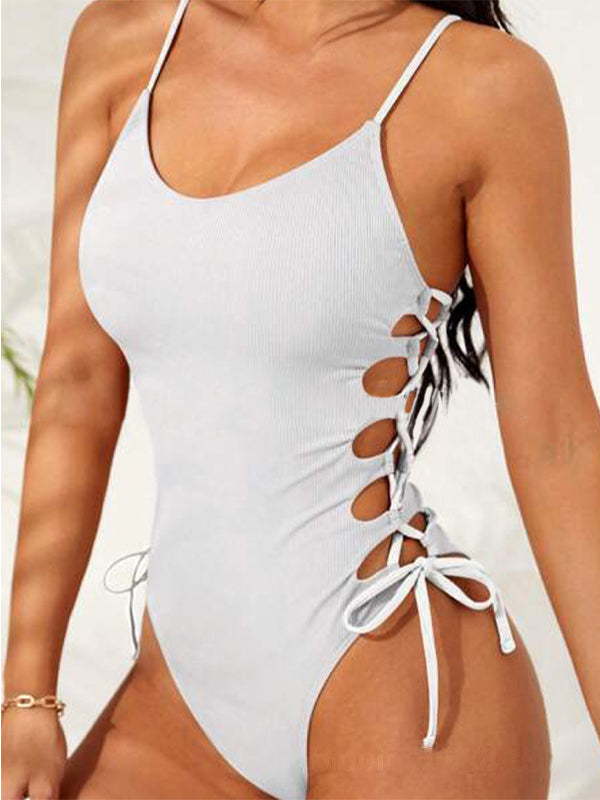 ZASUWA Women's U Neck Hollow Out One Piece Dress with Drawstring - Perfect for Summer Beach, Party, and Casual Wear