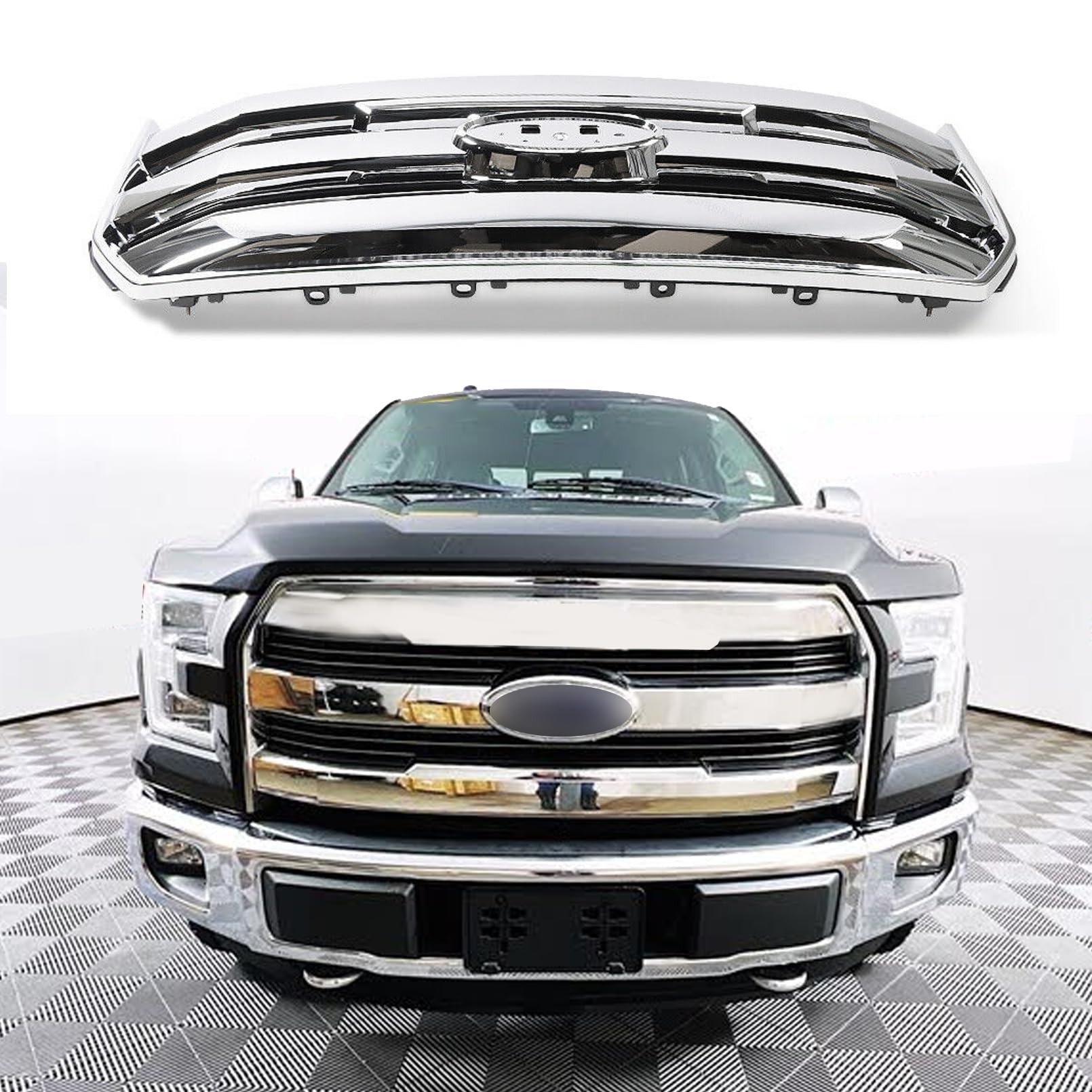 2015-2017 Ford F150 F-150 Upper Front Bumper Grille - Chrome ABS Plastic Mesh Hood Grill Replacement | Perfect for Off-Roading & Truck Customization