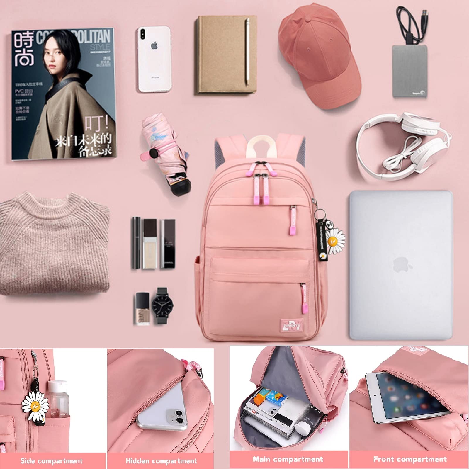 **IvyH Backpack for Girls & Teens - Stylish School Backpack for Kids - Lightweight & Durable Unisex Backpack (Pink, 30 x 18 x 44cm) - Perfect for School, Travel & Daily Use**