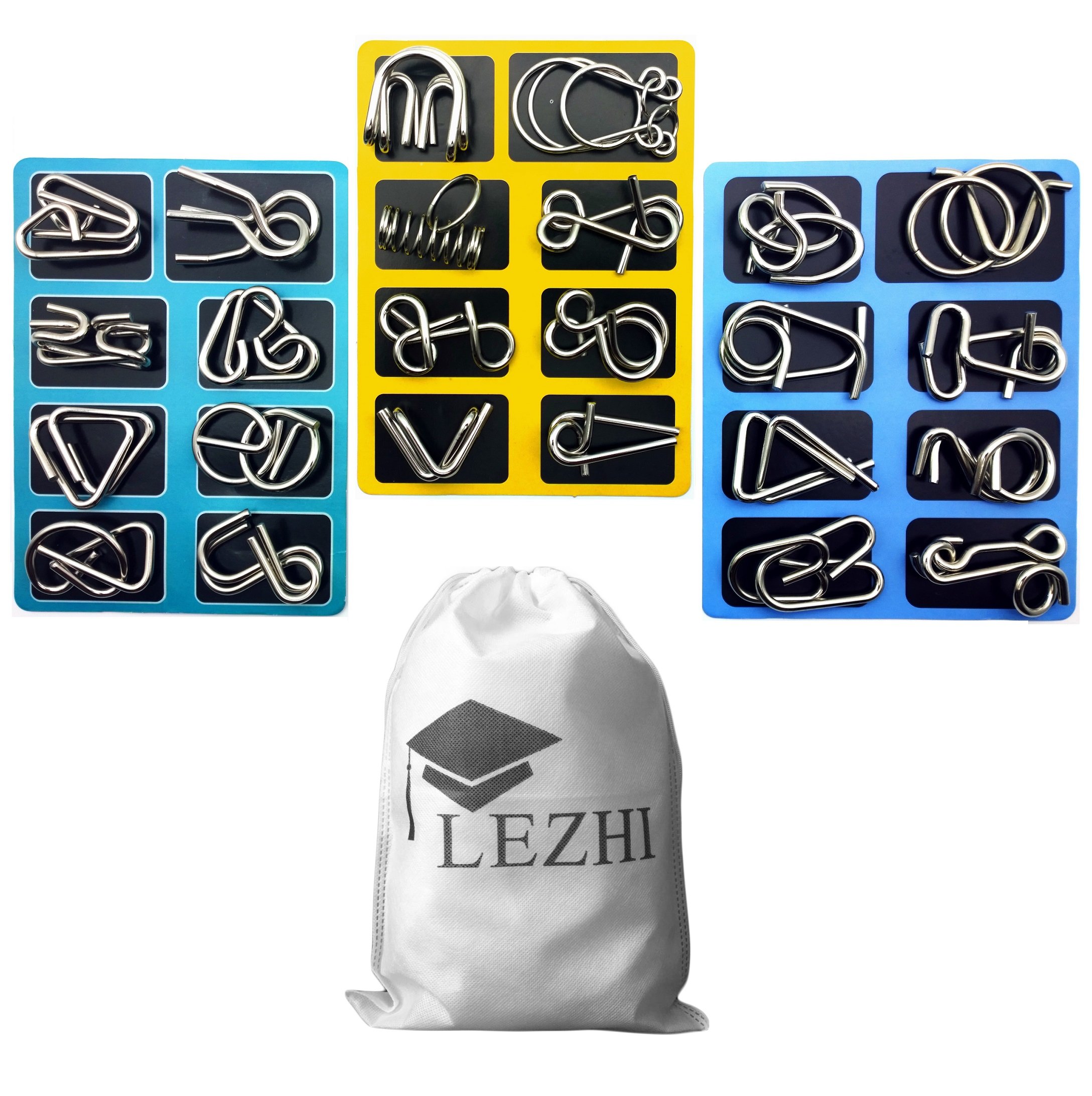 IQ Toys - 24-Piece Metal IQ Puzzle Set, Brain Teaser Mind Games for Adults & Kids, Challenging Wire Puzzles for Logic Training & Stress Relief - Perfect for Office, Travel & Family Game Nights