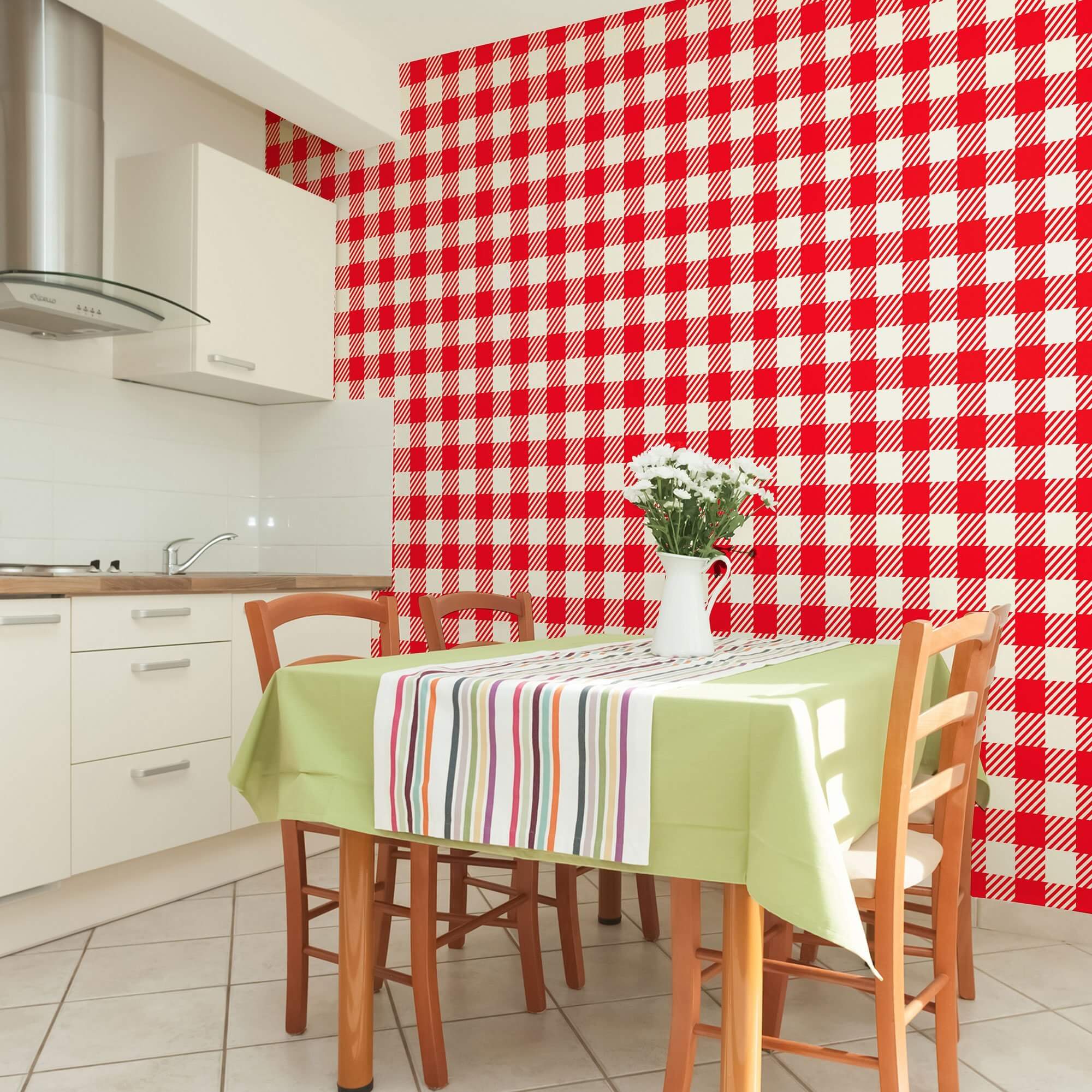 Red and White Plaid Peel and Stick Removable Wallpaper 6879 - Self-Adhesive Decorative Wall Covering for Bedroom, Living Room, Office & Dorm Decor