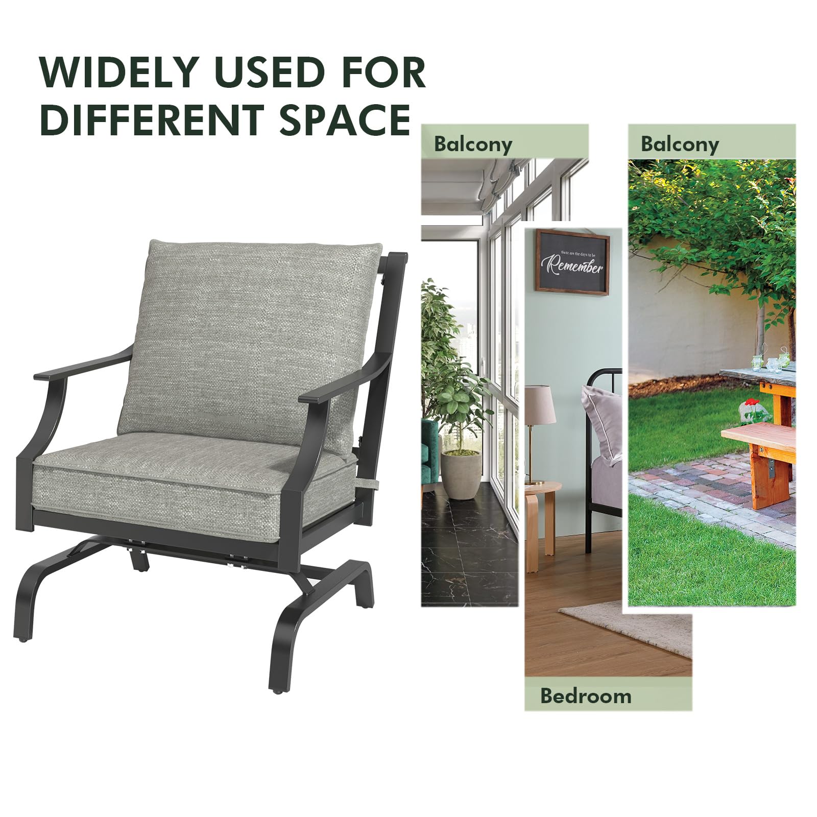 3-Piece Outdoor Rocking Patio Chair Set with Coffee Table & Cushions - Modern Grey Furniture for Lawn, Porch & Backyard Relaxation | Durable Weather-Resistant Wicker Design for Garden, Deck & Poolside Use