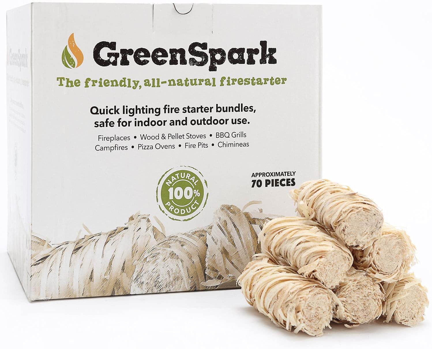 70 Pcs Natural Fire Starters for BBQ, Fireplace, Wood Stove & Fire Pit - Waterproof, All-Weather Fire Starter for Grilling, Smoking & Pizza Oven - Perfect for Camping, Backyard Parties & Outdoor Cooking