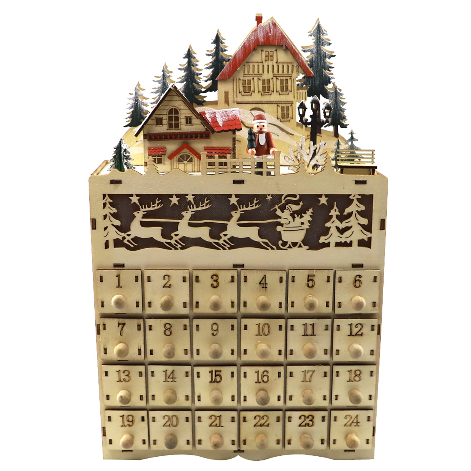 Homtoozhii Wooden Advent Calendar with 24 Numbered Drawers & LED Light - Christmas Countdown Decor for Home, Office, or Gift (Perfect for Holiday Decorations & Family Traditions)