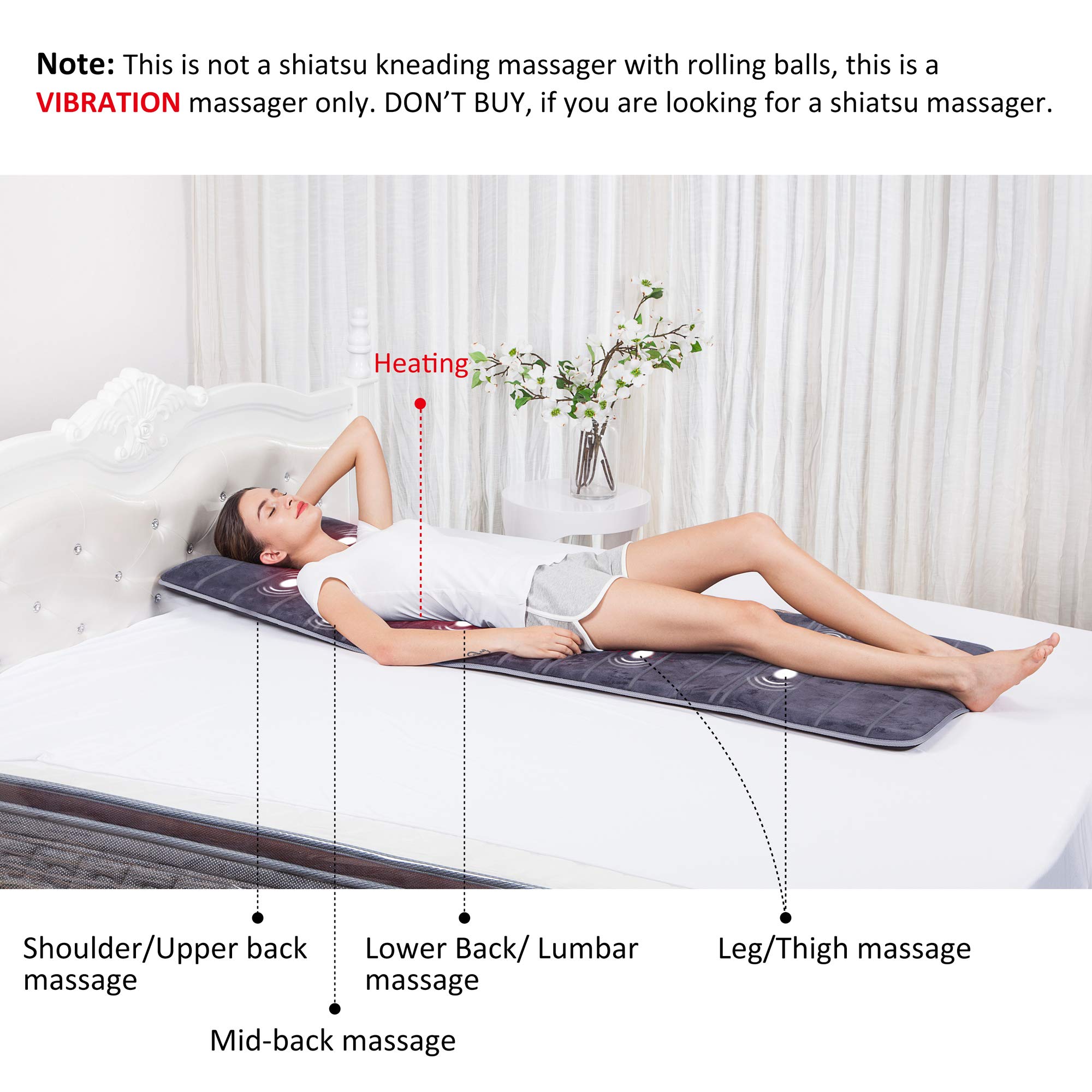 COMFIER Full Body Massage Mat with Heat - 10 Vibration Motors & 2 Heating Pads - Auto Shut Off - Heated Massage Pad for Back Pain Relief - Perfect for Home, Office & Relaxation Therapy