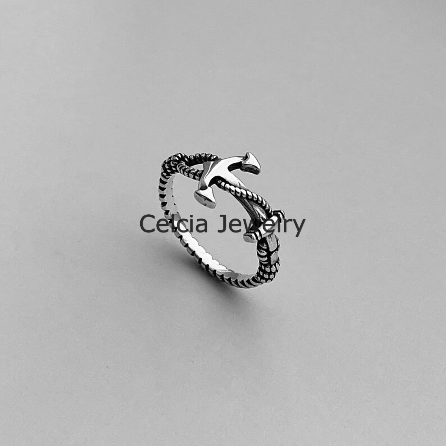 925 Sterling Silver Anchor Ring for Women - Minimalist Rope Band Ring, Faith & Love Jewelry, Boat & Boho Style - Perfect for Mothers Day Gifts, Beach Outfits & Nautical Fashion (Size 7)