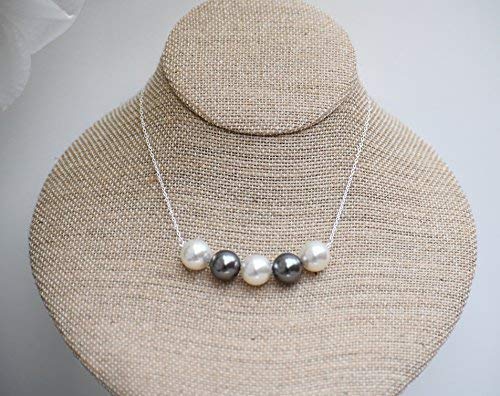 925 Sterling Silver Swarovski White Gray Pearl Necklace for Women - Elegant Dainty Jewelry Gift for Anniversary, Wedding & Special Occasions