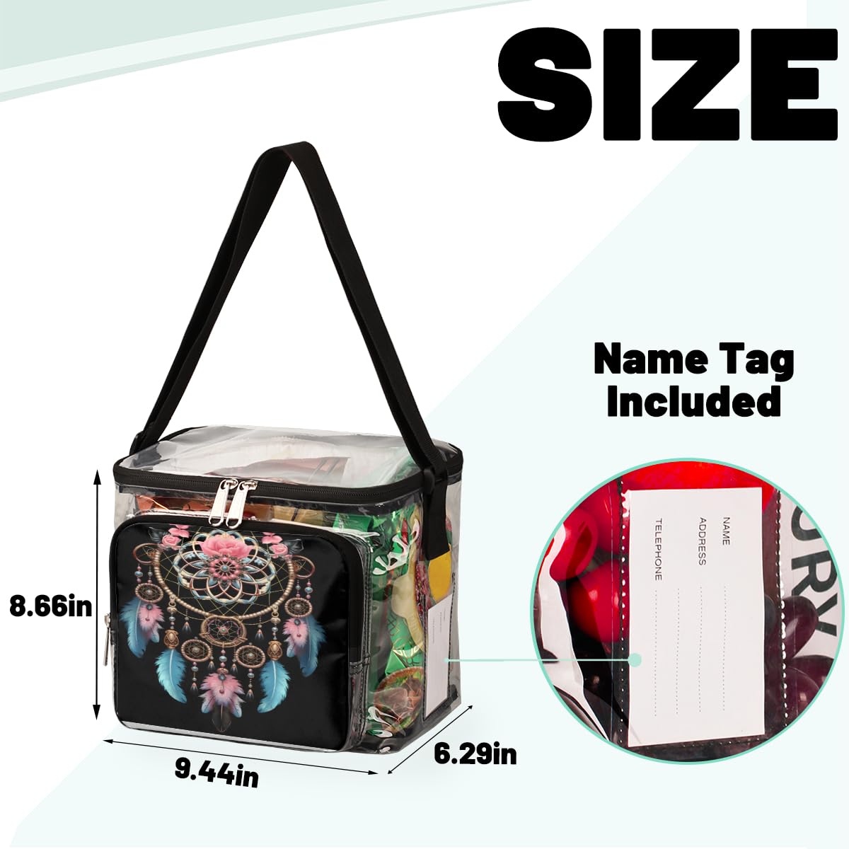 GzLeyigou Gypsy Dream Catcher Clear Tote Bag - Transparent Crossbody Shoulder Bag with Handles, Ethnic Bohemian Design for Lunch, Outdoor, Travel, Picnic, Concerts & Sports Events - Stadium Approved Clear Purse for Women, Perfect for Music Festivals, Beach Days and Shopping