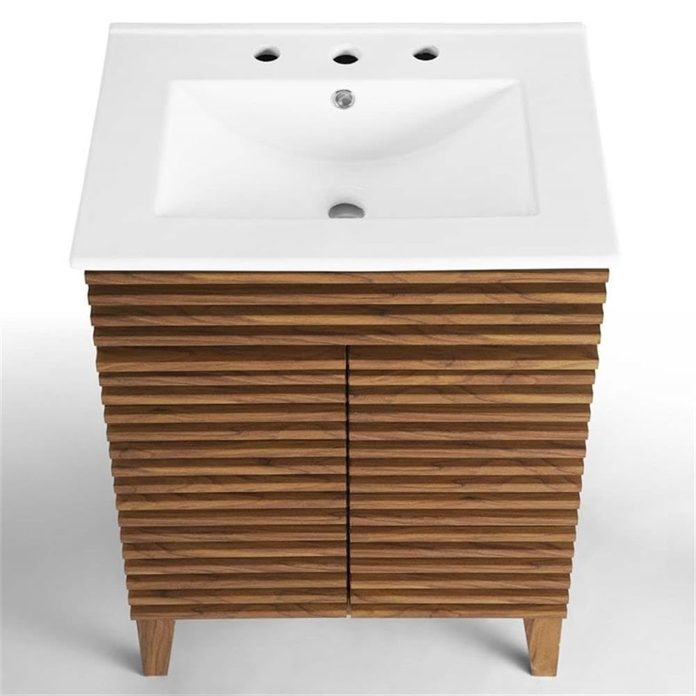 Allora Modern Wood Bathroom Vanity with Storage Shelf - Walnut/White Finish | Space-Saving Design for Small Bathrooms & Powder Rooms