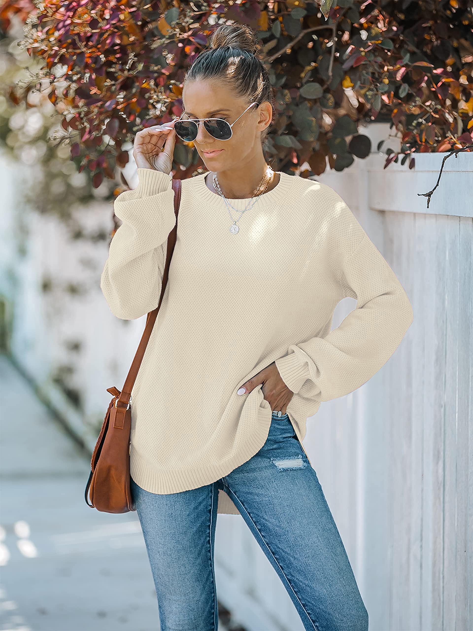 Timuspo Women's Oversized Knit Sweater - Long Sleeve Crew Neck Pullover for Casual Wear