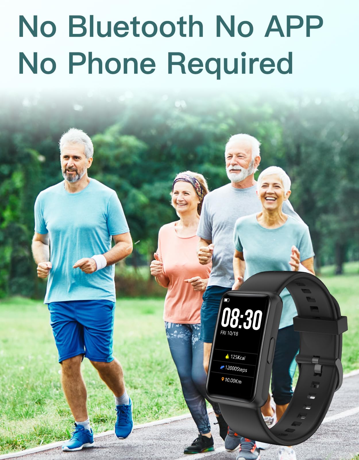 HUAKUA Fitness Tracker - No Bluetooth/APP Needed, IP68 Waterproof Smart Watch for Men & Women with Touch Screen, Step Counter, Calorie & Sleep Tracker, Alarm Clock (Black) - Perfect for Running, Swimming & Daily Activity Tracking