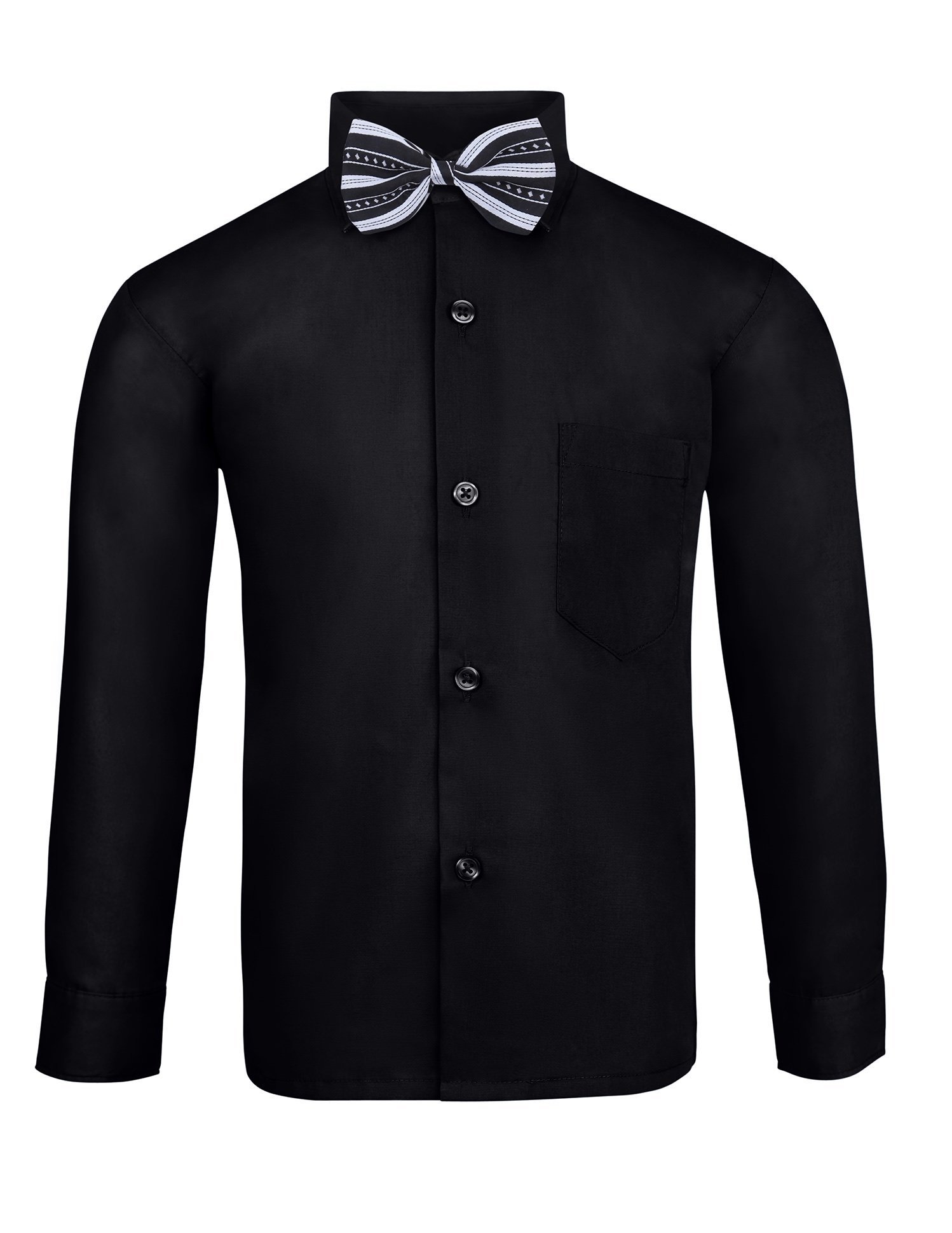 Boys' 6-Piece Formal Dress Set - Black Dress Shirt & Khaki Comfort Waist Pants with Tie, Bow Tie, Hanky & Belt - Size 8 | Perfect for Weddings, Church, School Photos & Special Occasions