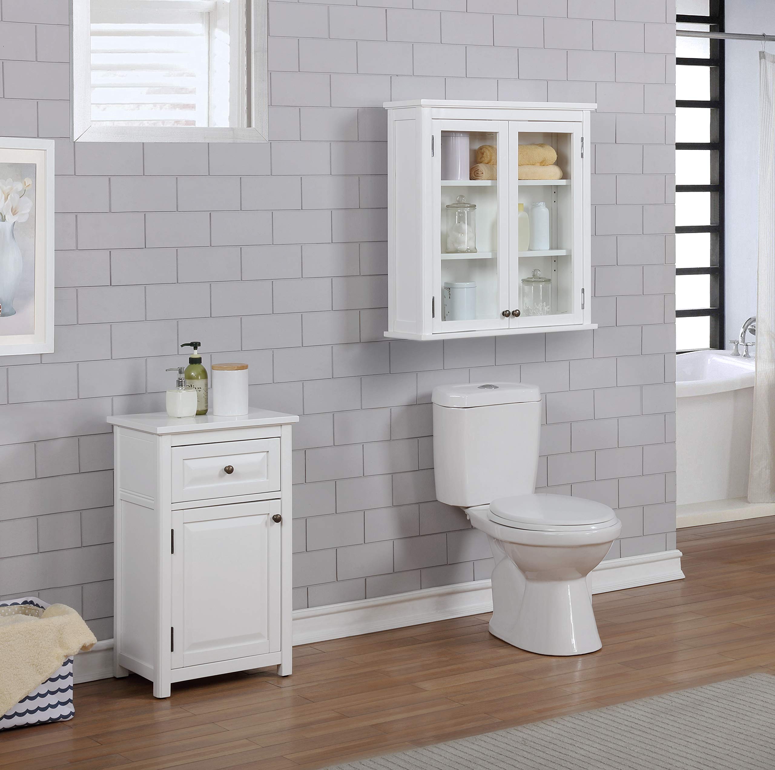 Alaterre Dorset Wall Mounted Bathroom Storage Cabinet with Glass Doors - White - 27