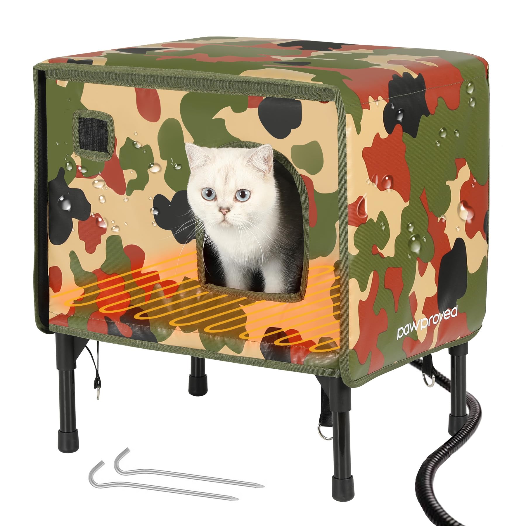 Heated Outdoor Cat House - 100% Waterproof & Insulated Winter Shelter with Heating Pad for Stray, Feral & Community Cats - Durable & Indestructible Design for Cold Weather - Perfect for Backyards, Garages & Outdoor Use