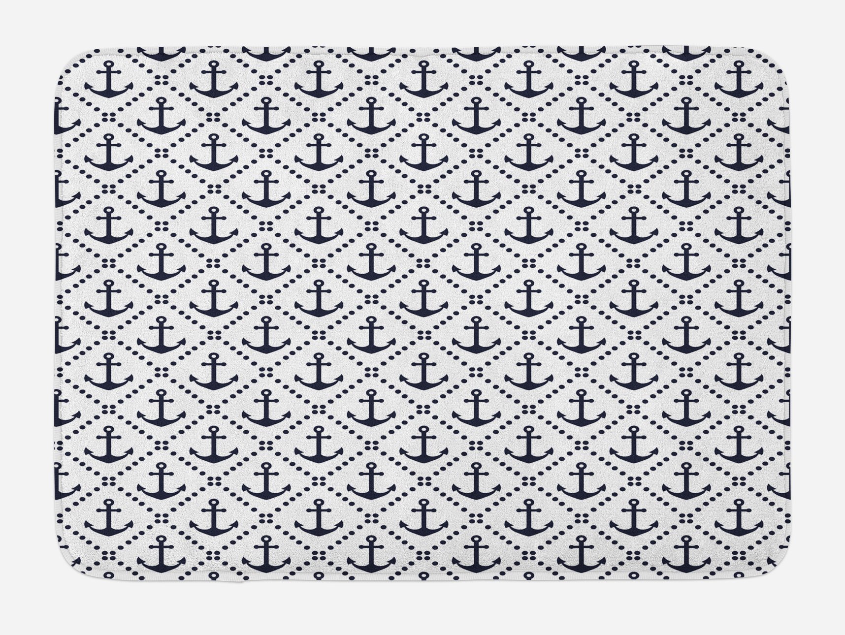 Ambesonne Non-Slip Geometric Bath Mat - Nautical Chevron Pattern with Dotted Frames & Anchors, 30.2