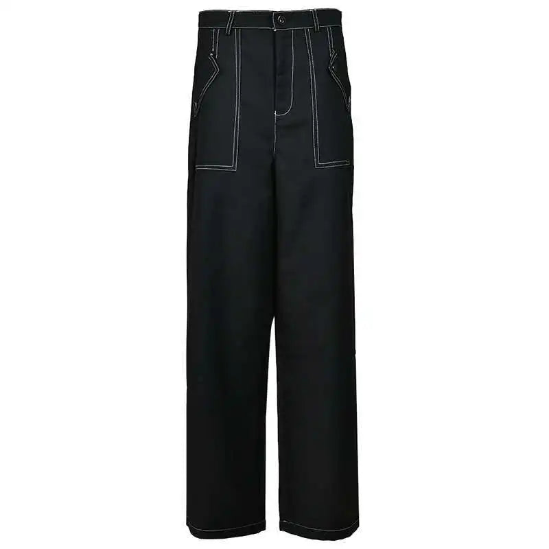 Black Women's Two-Piece Suit Set - Big Size Jacket & Wide Leg Pants with Lapel Design | Long Sleeve Fashion Outfit for Spring & Fall 2025 | Perfect for Office Wear, Business Meetings & Formal Occasions