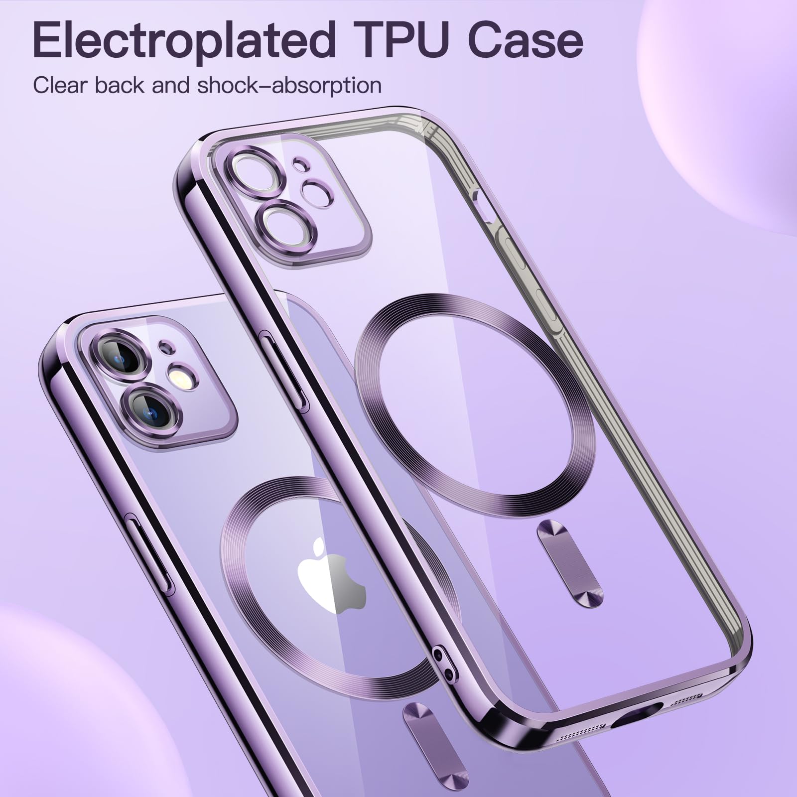 JETech Soft Clear Case for iPhone 12 6.1-Inch - Shockproof TPU Phone Cover with Full Camera Protection & MagSafe Wireless Charging Compatibility (Light Purple) - Perfect for Everyday Use, Travel & Work Protection