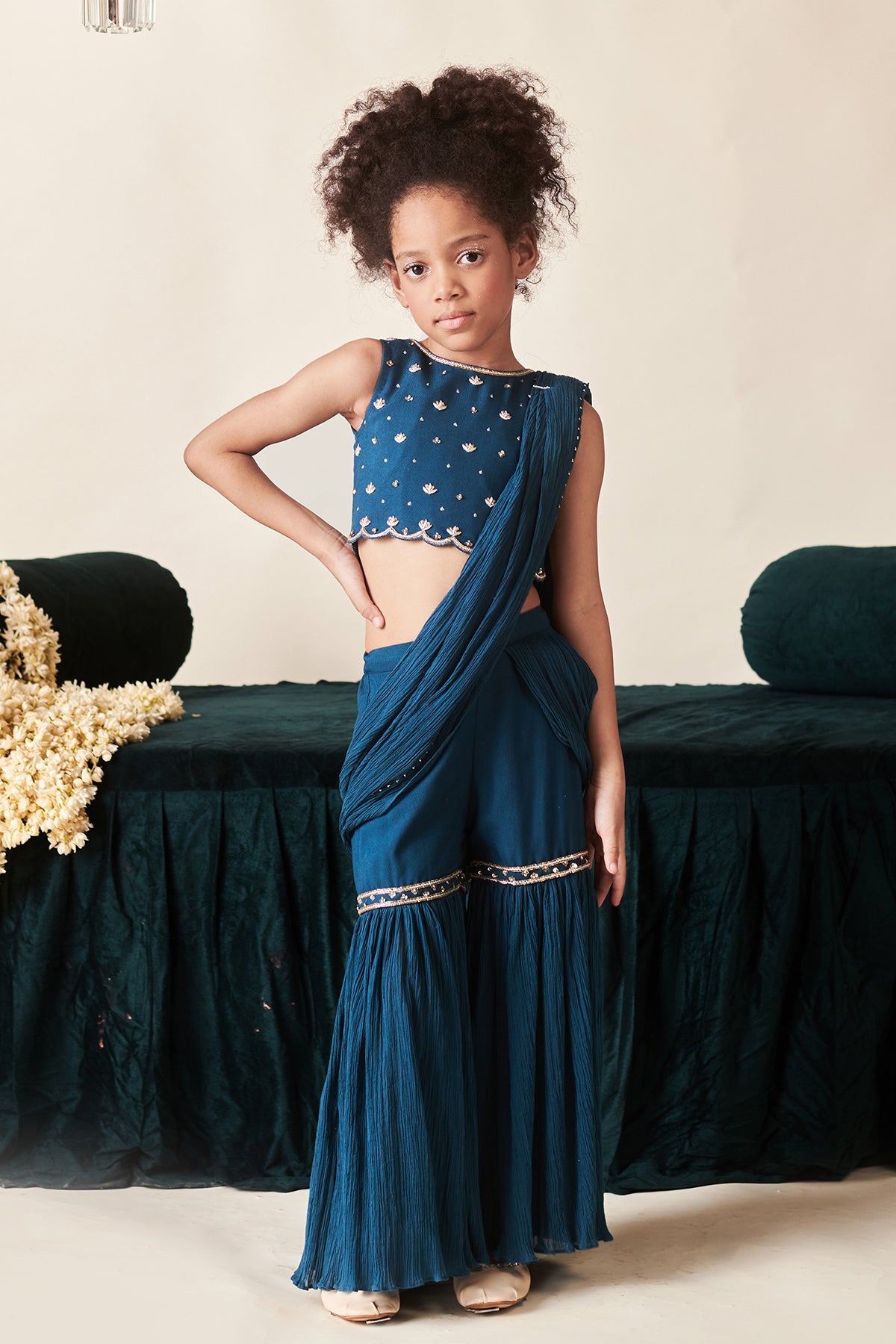 Saaz Elegant Saree Style Sharara Set with Blouse - 2 Piece Indian Ethnic Outfit for Weddings, Festivals & Special Occasions