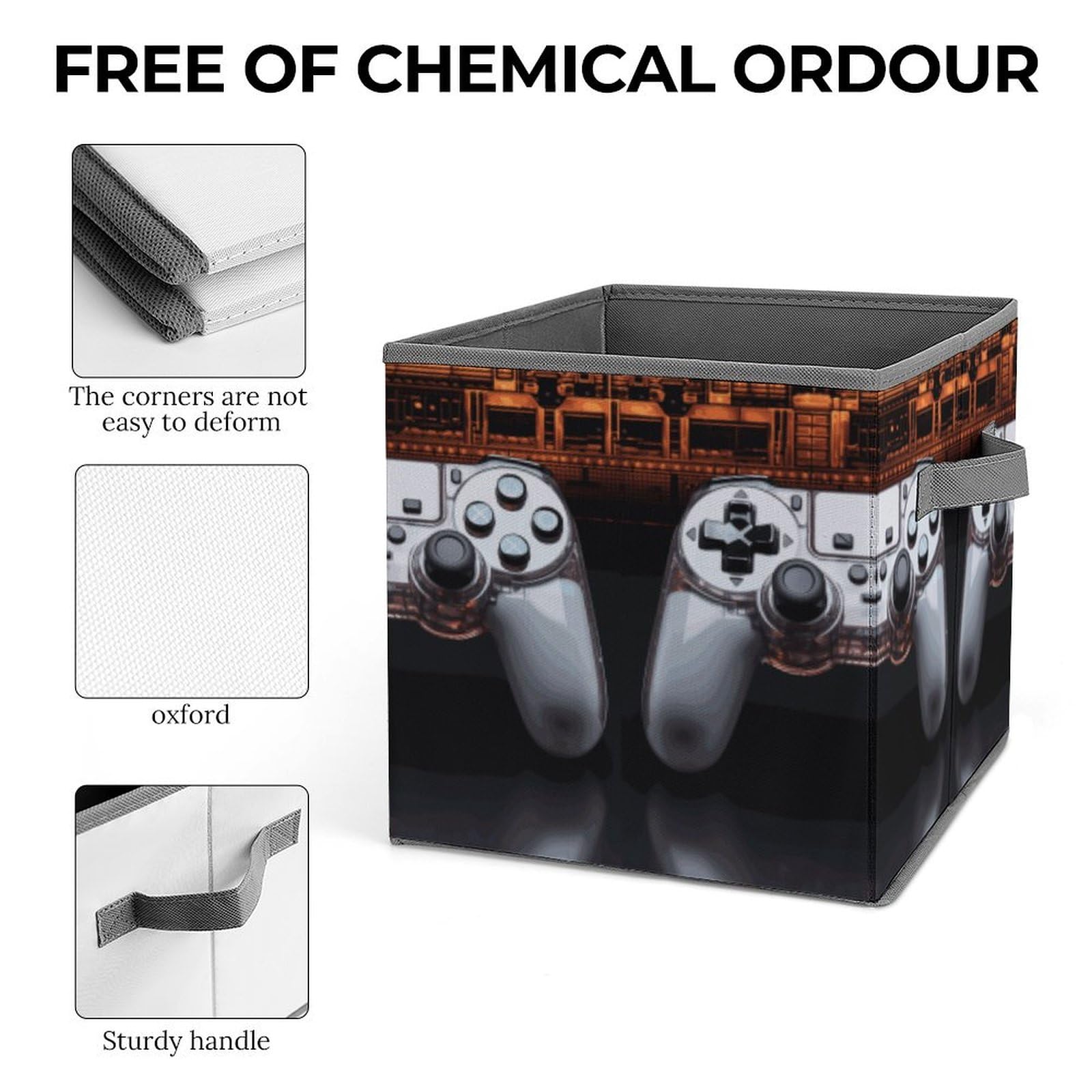 Collapsible Storage Bins with Handles - Printed Game Controller Design Organizing Baskets for Toys, Electronics & Home Organization - Perfect for Bedroom, Playroom & Closet Storage