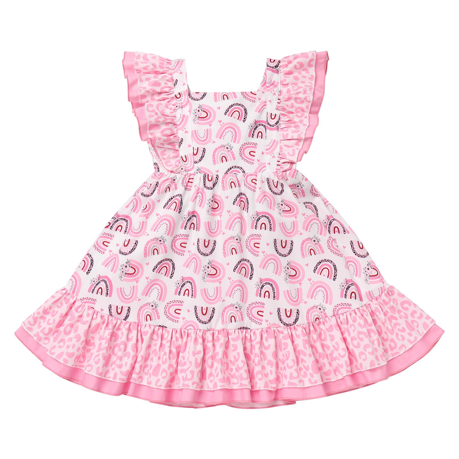 IDOPIP Toddler Baby Girls Cow Print Plaid Strawberry Rainbow Tutu Dress - Sleeveless Summer Princess Birthday Party Outfit for Photoshoot, Playdate & Special Occasions