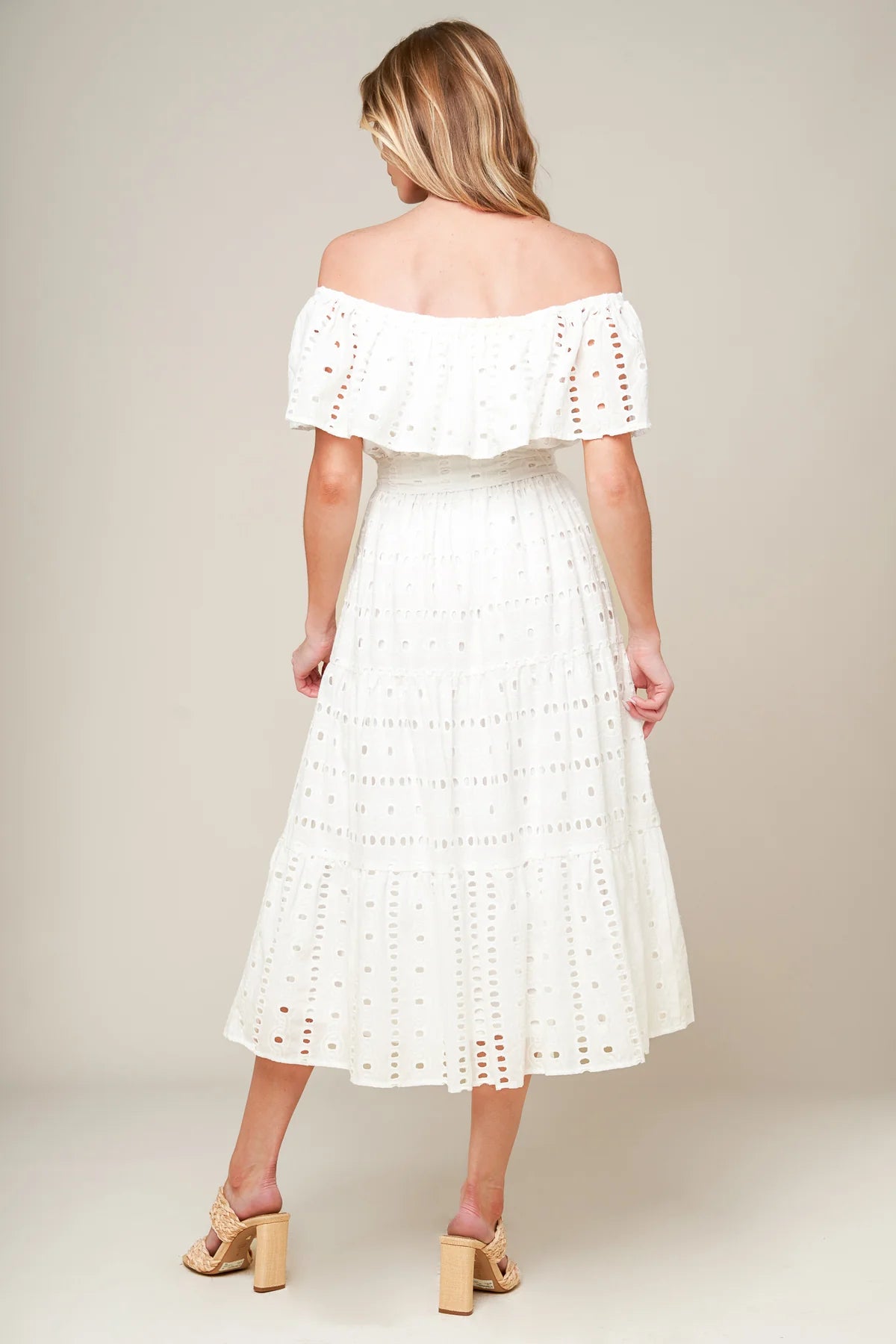 Breathable Eyelet Midi Dress for Women - Summer Floral Boho Dress with Short Sleeves - Perfect for Beach, Vacation & Casual Outings
