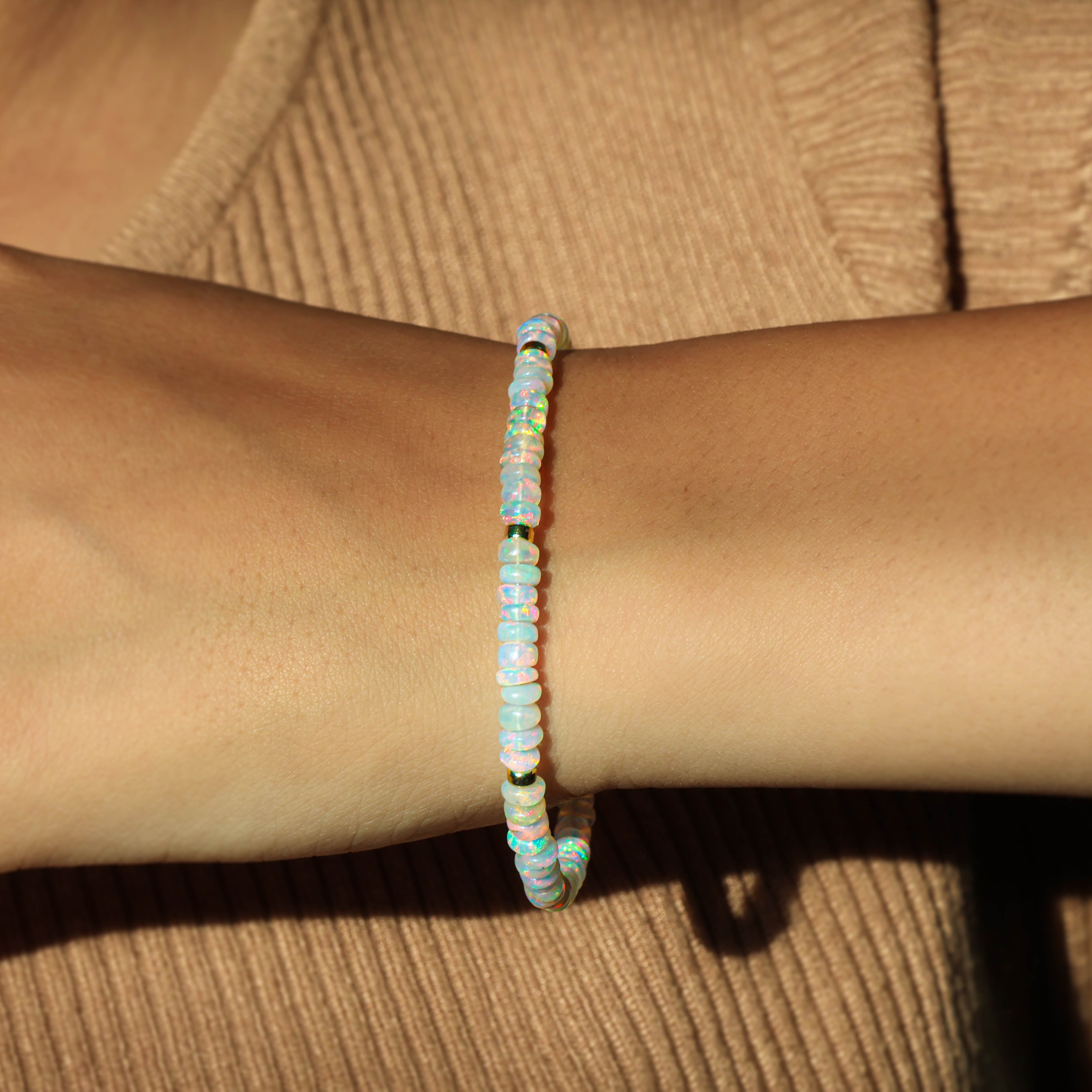 Natural White Opal Separator Bead Strand Rondelle Bracelet - Elegant Handmade Jewelry for Women, Boho Chic Accessory | Perfect for Weddings, Parties & Everyday Wear