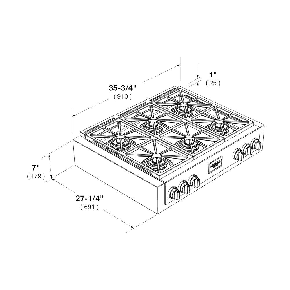 Fulgor Milano 36 Inch 600 Professional Series All Gas Rangetop Stainless Steel Cooktop F6GRT366S1 - Perfect for Professional Kitchens & Home Chefs