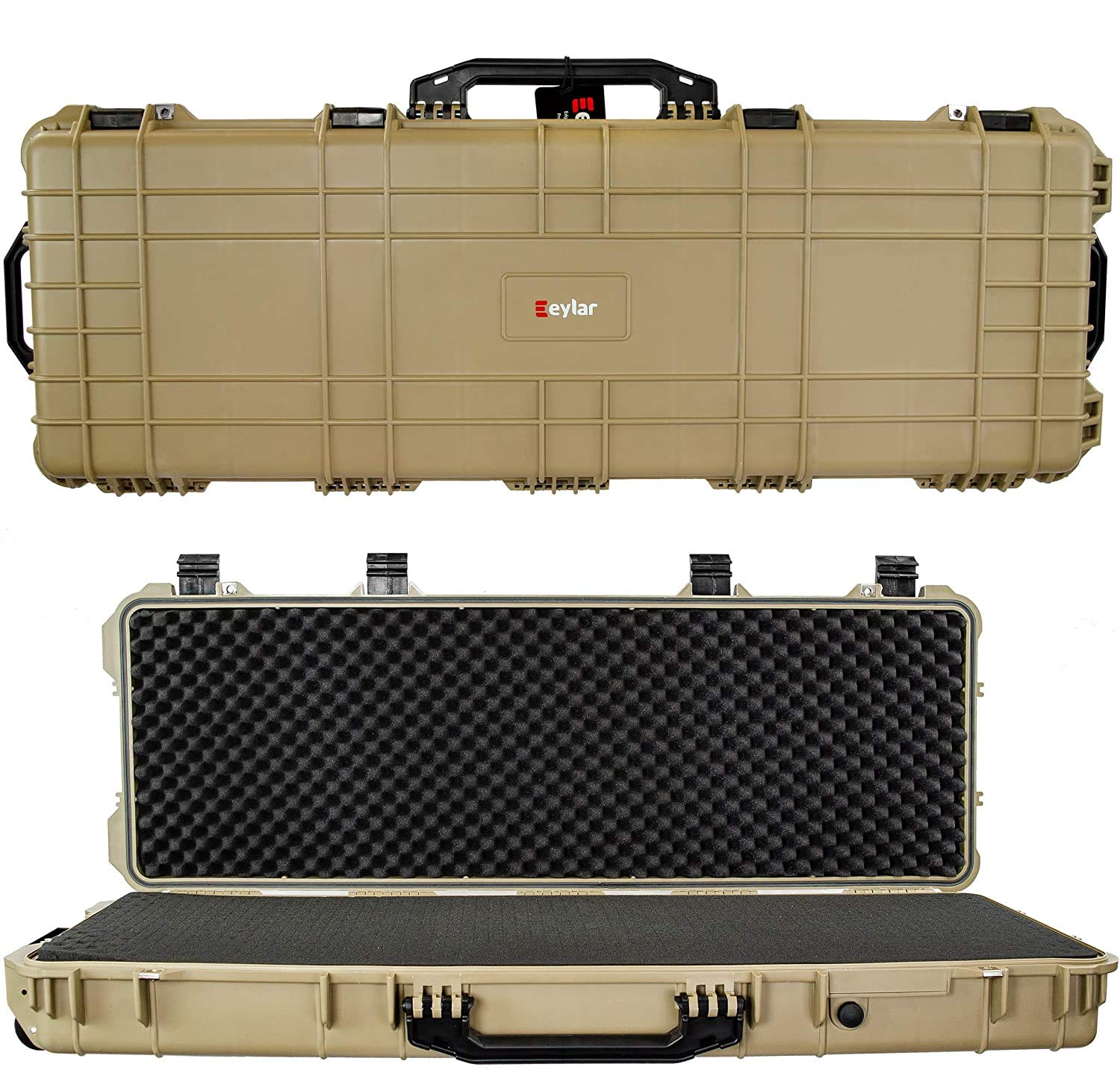 Eylar 48 Inch Rifle Hard Case with Foam - Waterproof & Crushproof Gun Case for 2 Rifles or Multiple Guns - Pressure Valve & Lockable Fittings (Tan FDE) - Perfect for Hunting, Shooting Range & Firearm Storage