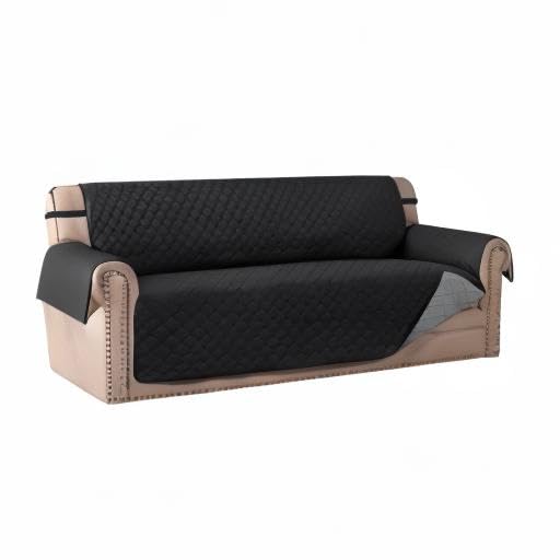 Reversible Quilted Sofa Slipcover - Water Resistant Furniture Protector with Elastic Straps for Pets & Kids (Oversized Sofa, Black/Grey) - Perfect for Pet Owners, Families & Home Decor Refresh | MeilleMaison