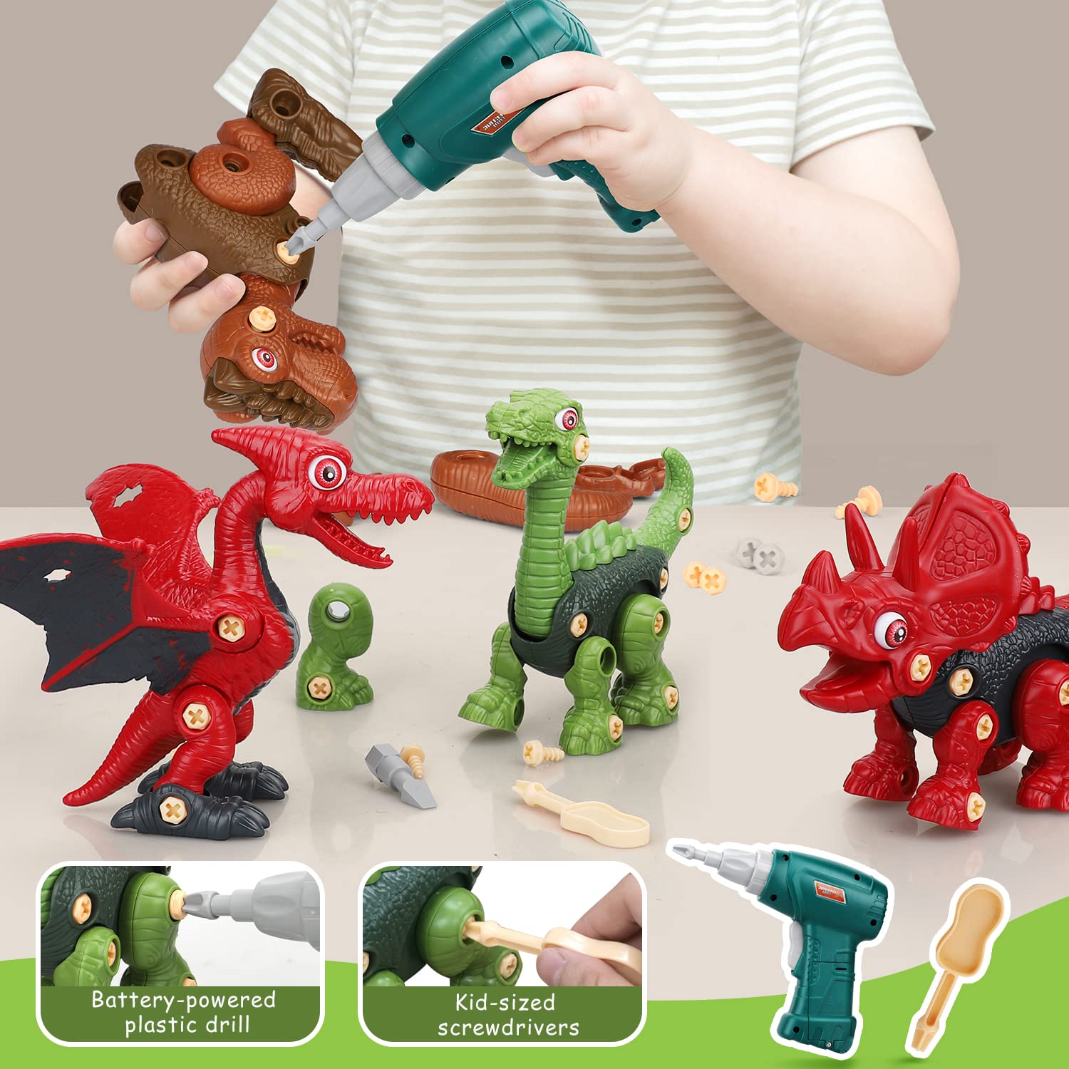 TOY Life 4-Pack Take Apart Dinosaur STEM Toys for Kids Ages 3-12 | Educational Building Construction Set with Tools | Preschool Learning Toys & Toddler Boys Gifts | Perfect for Birthday Parties, Classroom Activities & Creative Play