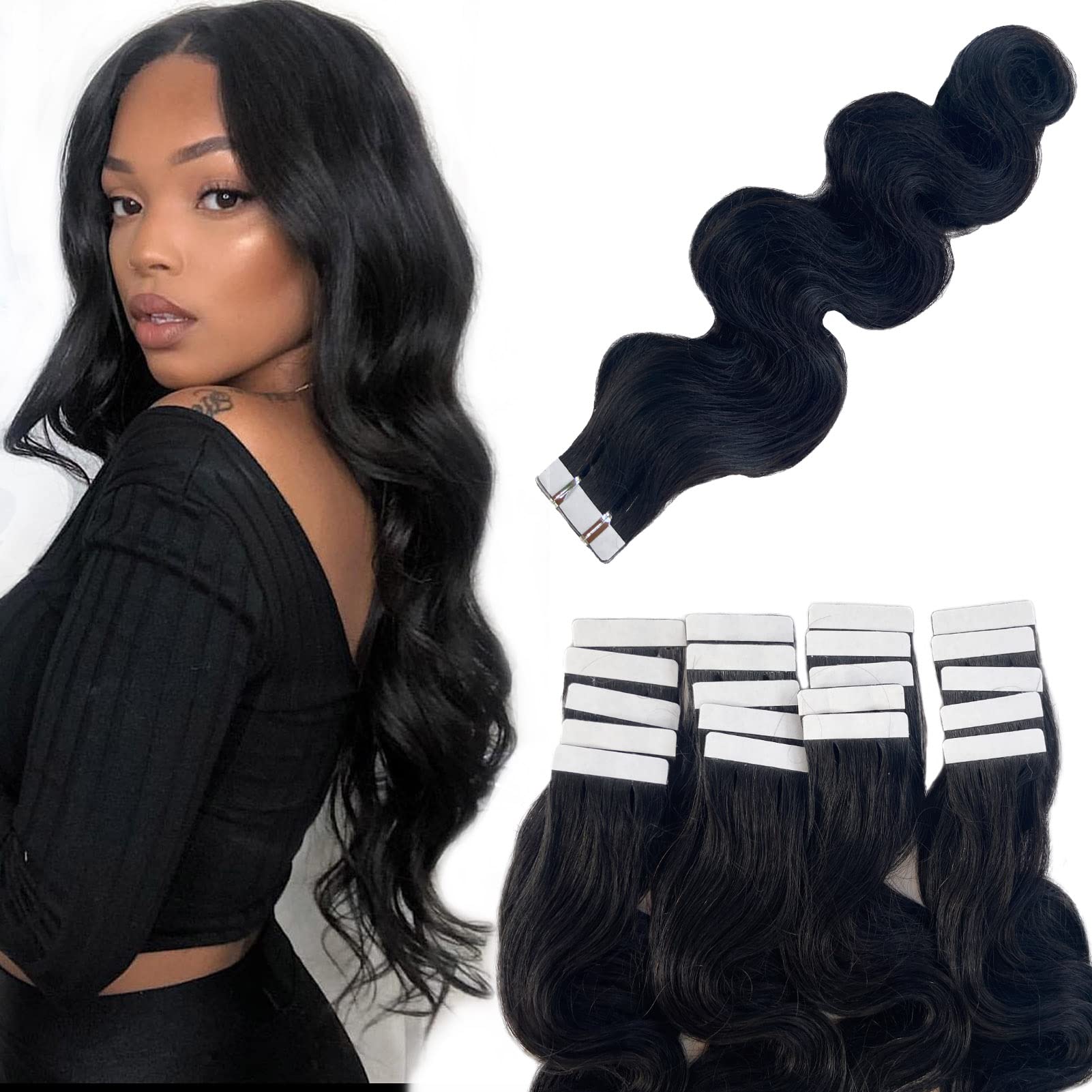 14 Inch 20 Pieces Double Sided Body Wave Tape in Human Hair Extensions - 50G Real Human Hair for Black Women | Perfect for Daily Styling, Parties & Special Occasions
