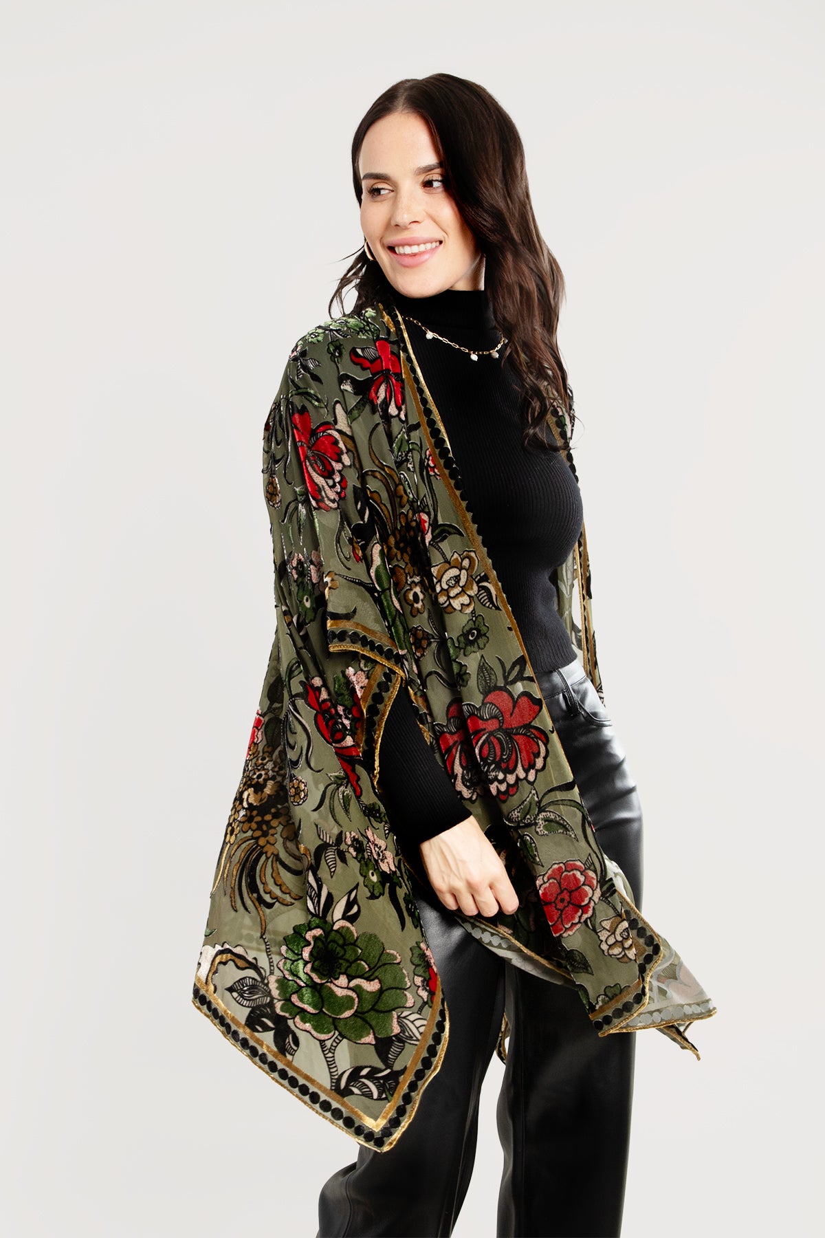 Floral Sheer Velvet Ruana Wrap Shawl - Lightweight Elegant Cover Up for Women - Perfect for Weddings, Parties & Evening Events