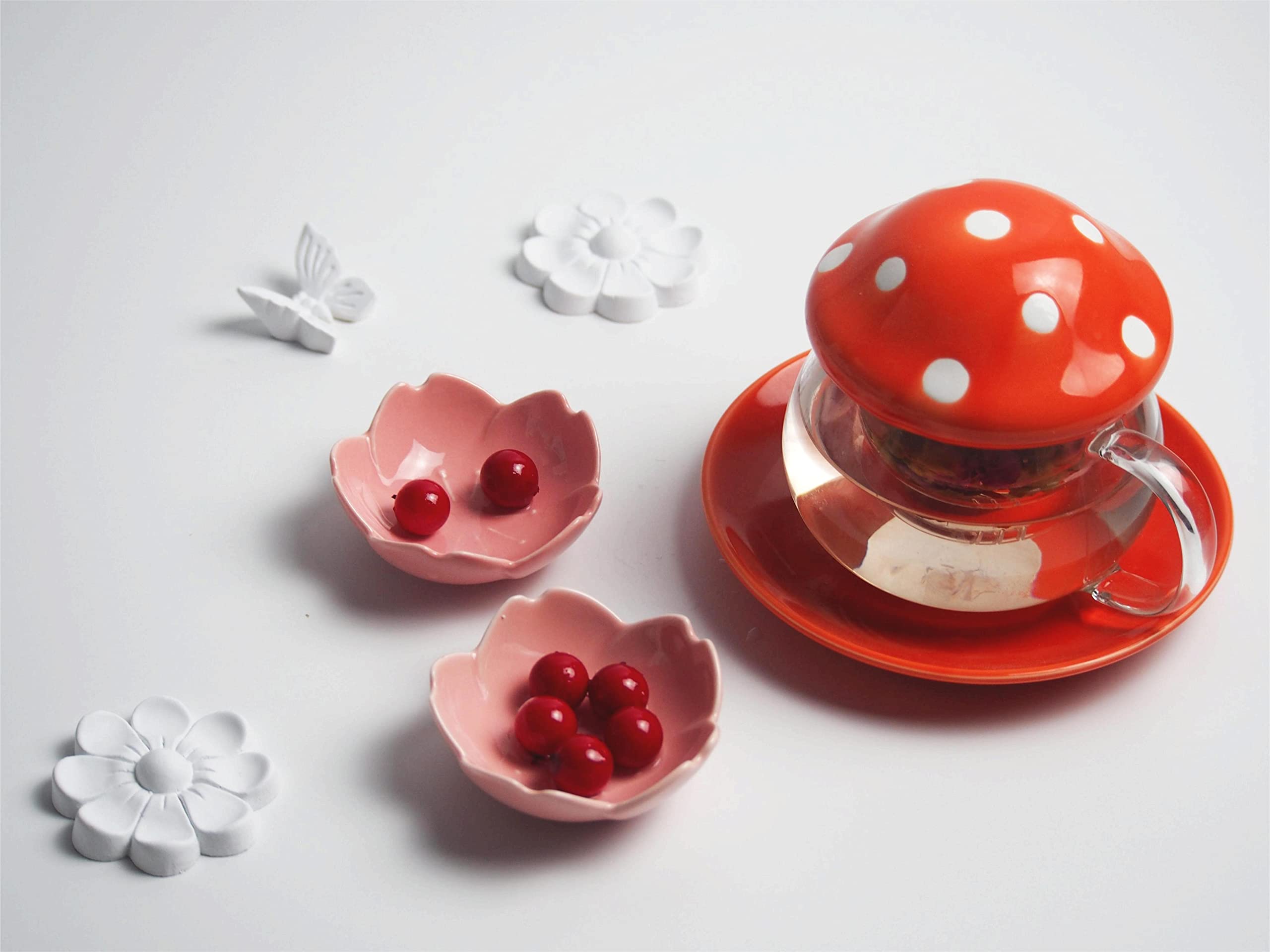 Cute Mushroom Glass Tea Mug Set with Strainer Filter Infuser - 290ML Orange Milk Coffee Tea Cup & Teapot - Perfect for Home, Office, and Gift Giving