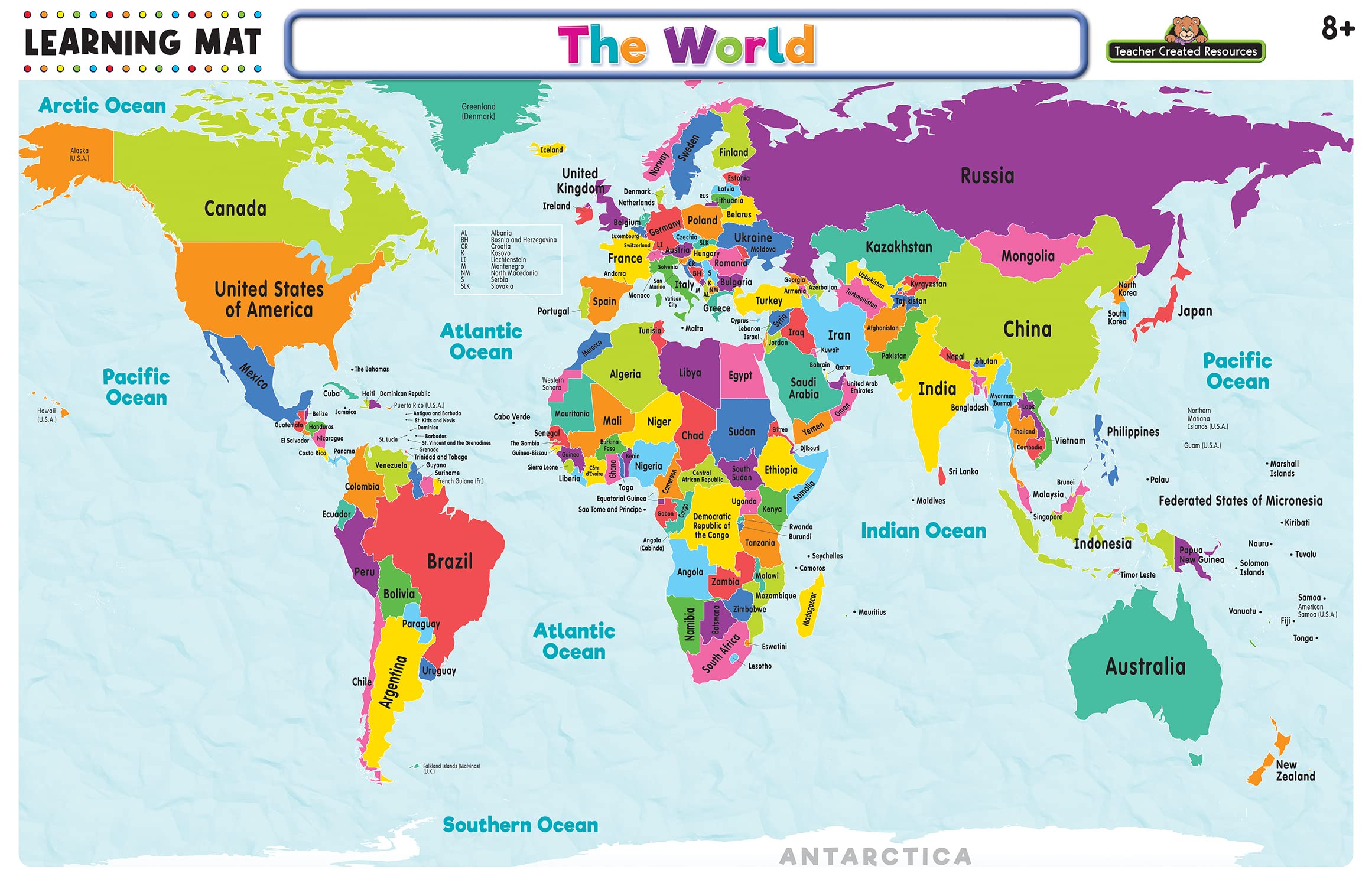 Educational World Map Learning Mat for Kids - Non-Slip Floor Playmat with Countries & Continents - Perfect for Classroom, Homeschooling & Playroom Geography Lessons