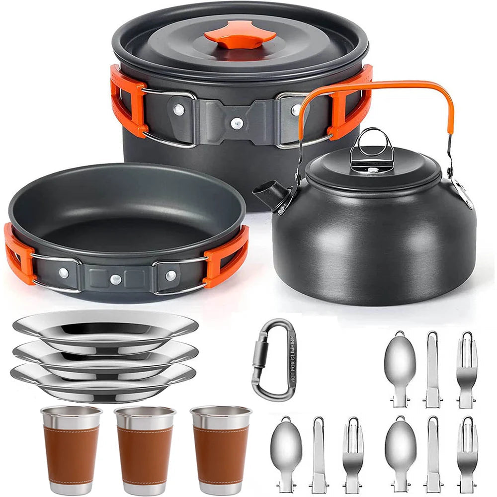 Lightweight Portable Camping Cookware Set - Compact Outdoor Cooking Kit for Backpacking, Hiking & Picnics - Perfect for Camp Stove Use with Pots, Pans & Utensils