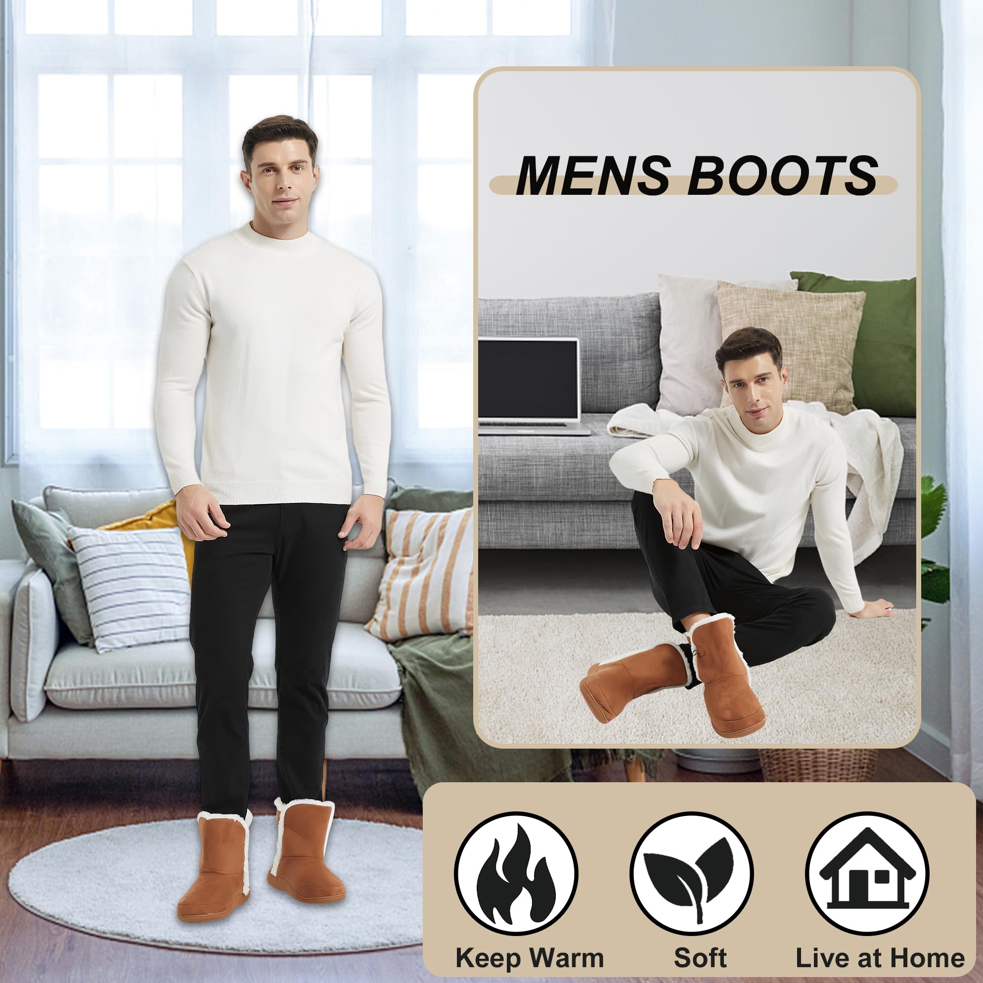 Men's Memory Foam Winter Slippers - Soft Warm House Boots for Indoor Comfort | Cozy Home Wear, Perfect for Lounging & Relaxation