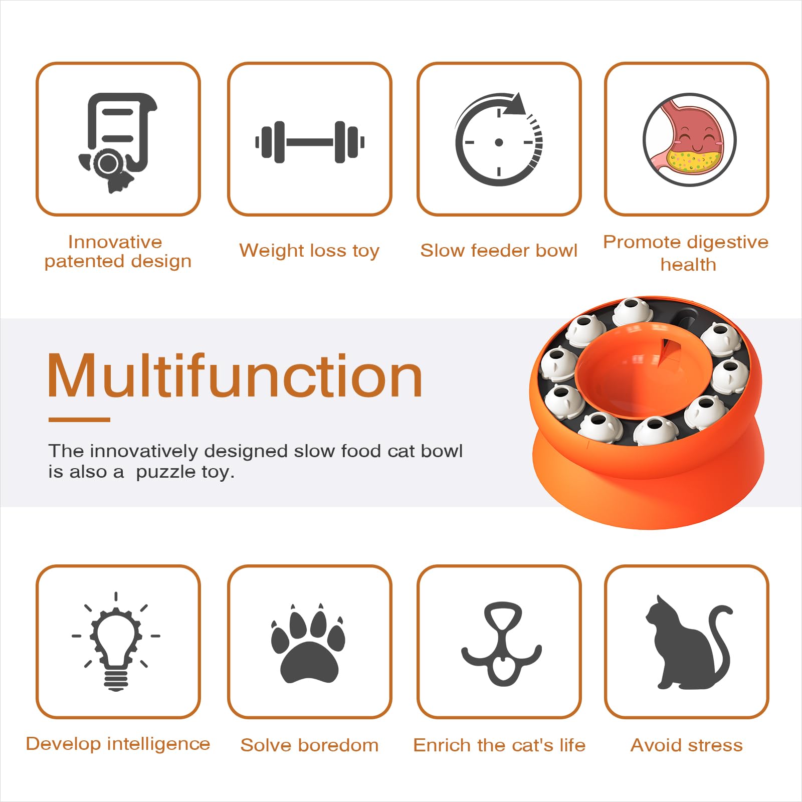 Interactive Cat Toy & Slow Feeder Bowl - Orange Pet Supplies for Indoor Cats - Perfect for Playtime & Mealtime Fun