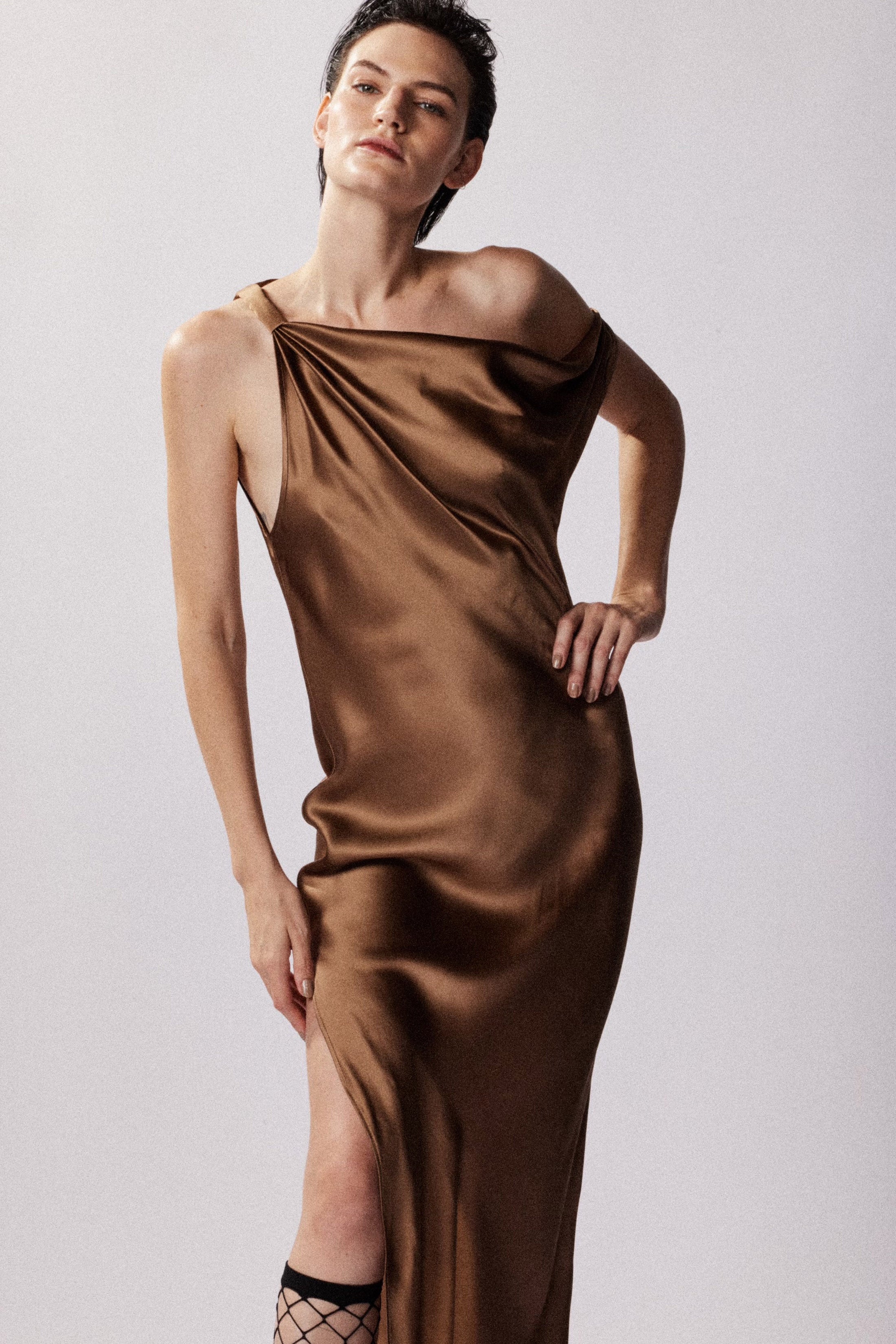 BM The Zaz Silk Gown in Wheat - Elegant Satin Nightgown for Women, Perfect for Bridal Shower, Honeymoon & Luxury Sleepwear