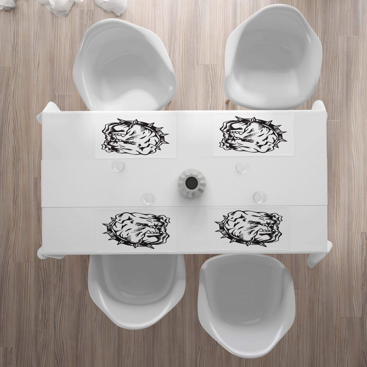 Ambesonne Bulldog Place Mats Set of 4 - Monochrome Grumpy Dog Design with Sharp Teeth, Washable Fabric Dining Table Mats (Standard Size, Charcoal Grey & White) - Perfect for Kitchen, Dining Room, and Pet-Themed Parties