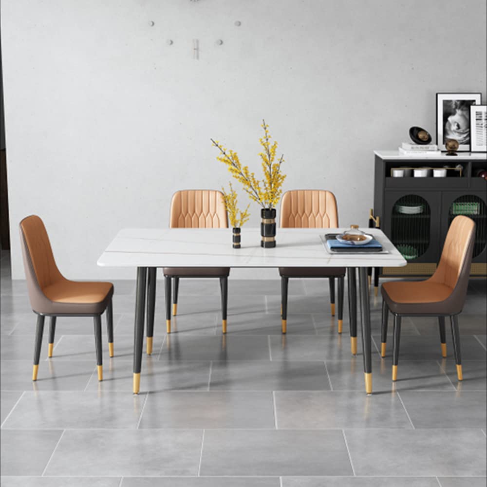 Modern Metal Parsons Dining Chair - Luxurious Leather Side Chair with Brass/Gold Legs for Restaurant, Kitchen & Home Decor - Camel (1 Piece)