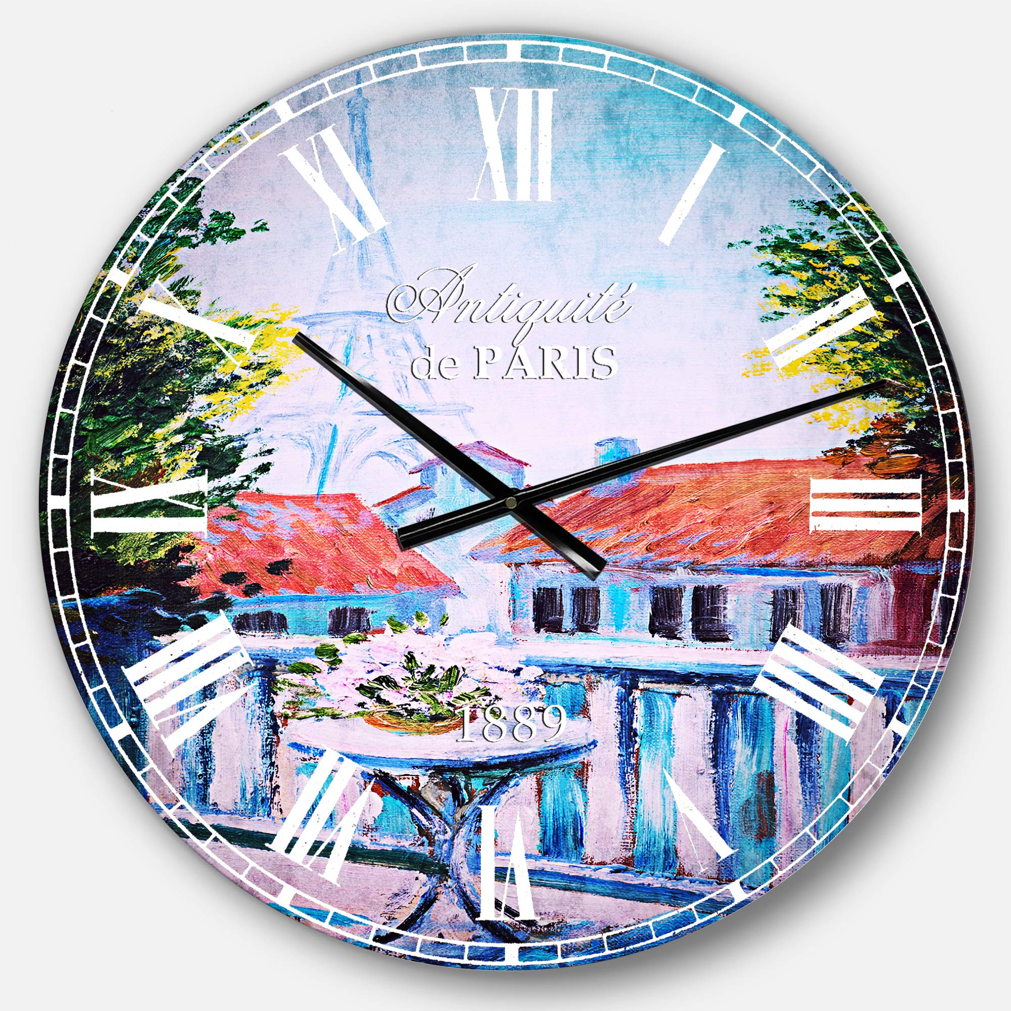 Designart Paris Eiffel Tower Wall Clock - French Country Round Metal Wall Art for Home Decor, Living Room, Bedroom & Office | Vintage Parisian Style Décor for Wall Display & Gift Giving
