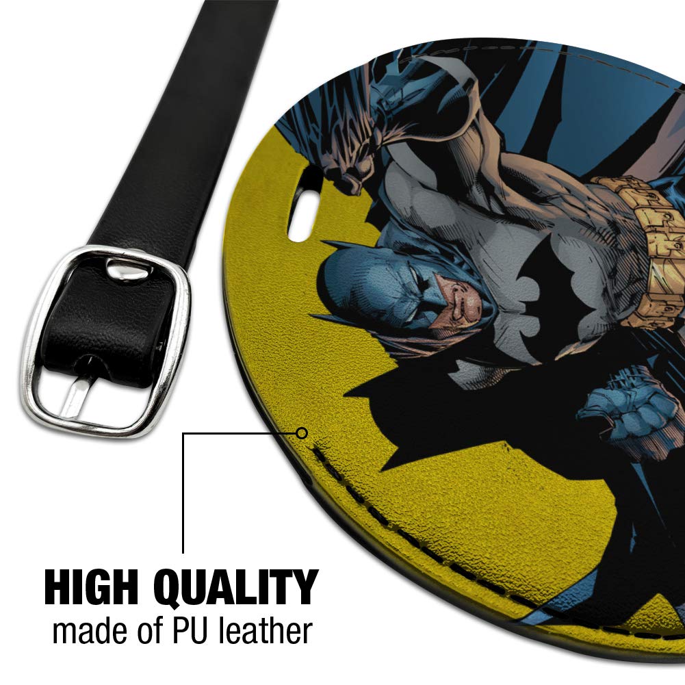 Batman Character Round Leather Luggage Tag - Durable Suitcase ID Tag for Travel - Perfect for Carry-On Bags, Backpacks & Suitcase Identification